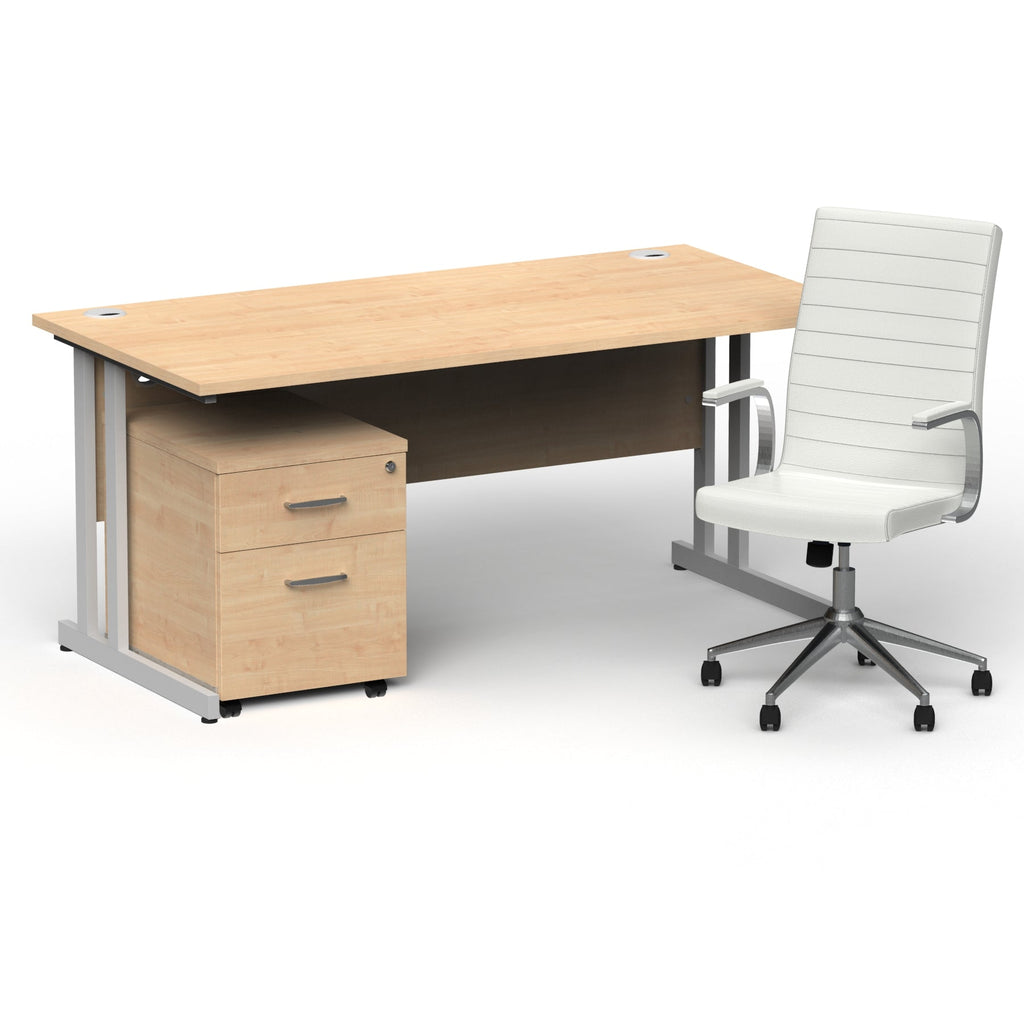 impulse-160mm-cantilever-straight-desk-with-mobile-pedestal-and-ezra-white-executive-chair Dynamic  Silver Colour Maple 