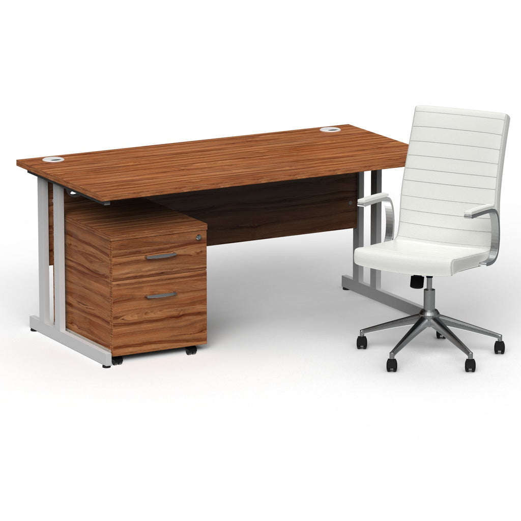 impulse-160mm-cantilever-straight-desk-with-mobile-pedestal-and-ezra-white-executive-chair Dynamic  Silver Walnut 