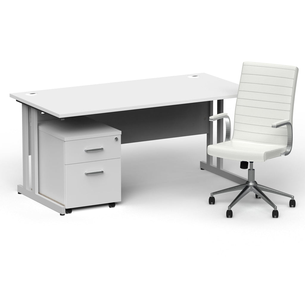 impulse-160mm-cantilever-straight-desk-with-mobile-pedestal-and-ezra-white-executive-chair Dynamic  Silver Colour White 
