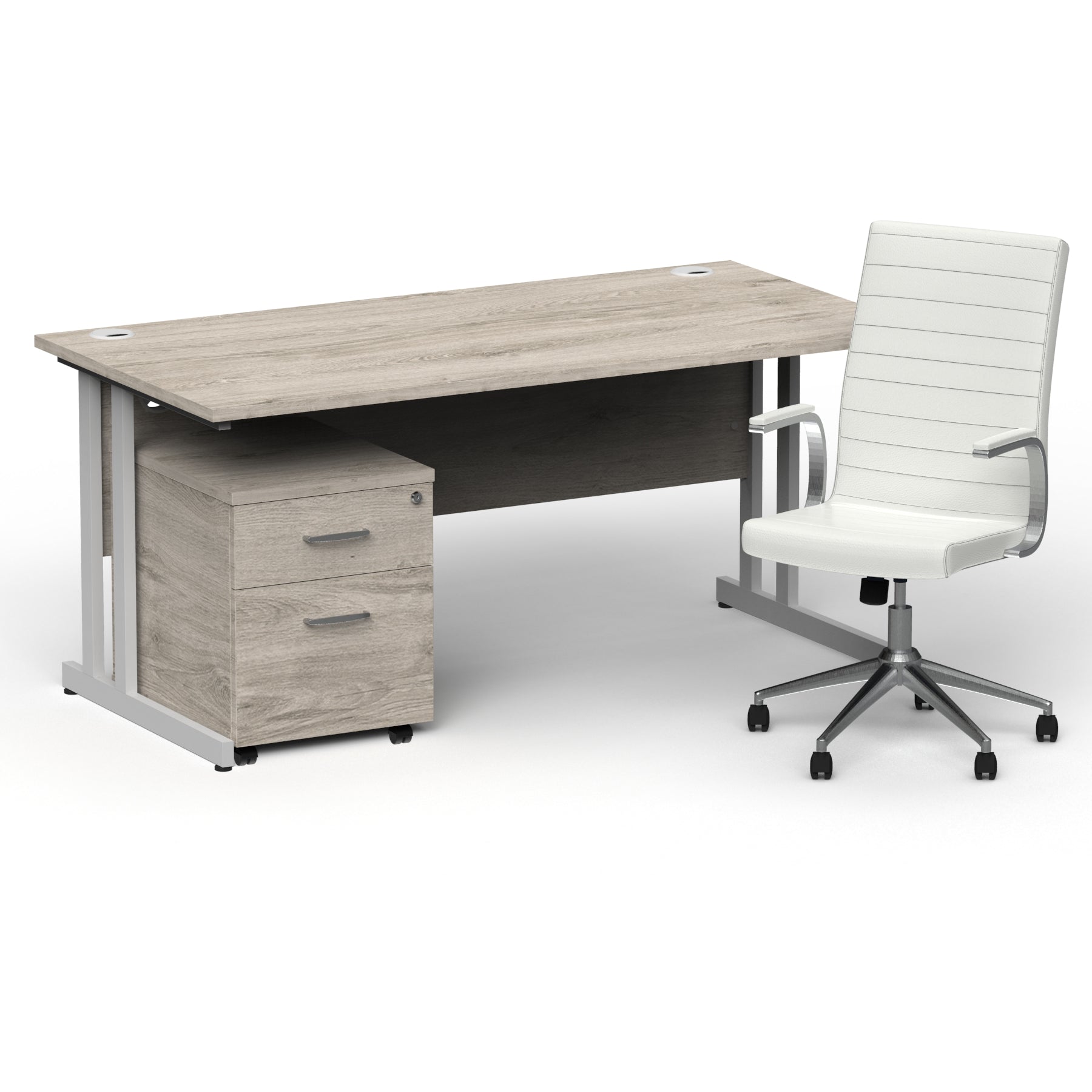 impulse-160mm-cantilever-straight-desk-with-mobile-pedestal-and-ezra-white-executive-chair Dynamic  Silver Grey Oak 
