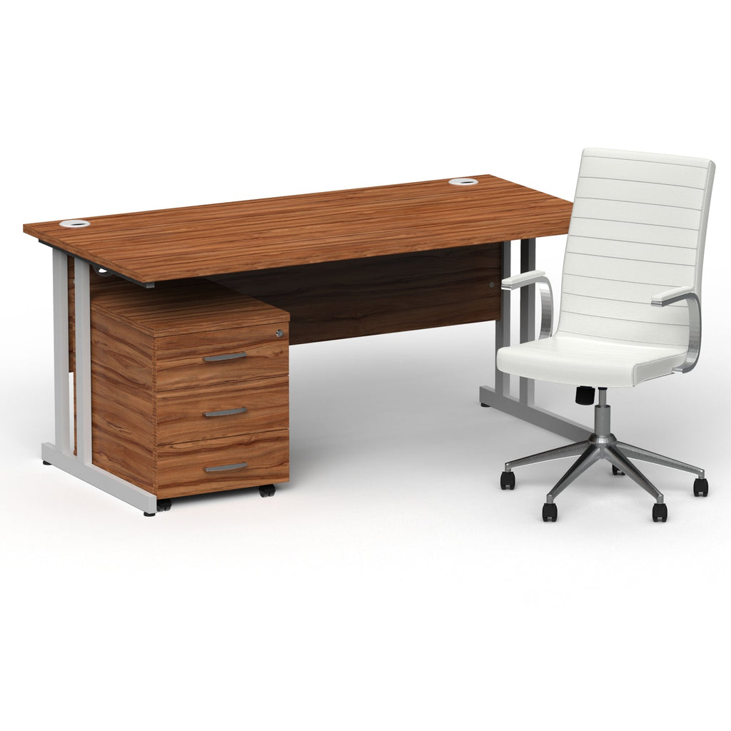 impulse-160mm-cantilever-straight-desk-with-mobile-pedestal-and-ezra-white-executive-chair Dynamic  Silver Walnut 