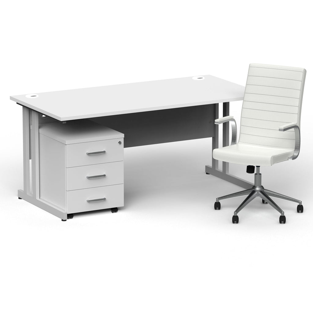 impulse-160mm-cantilever-straight-desk-with-mobile-pedestal-and-ezra-white-executive-chair Dynamic  Silver Colour White 