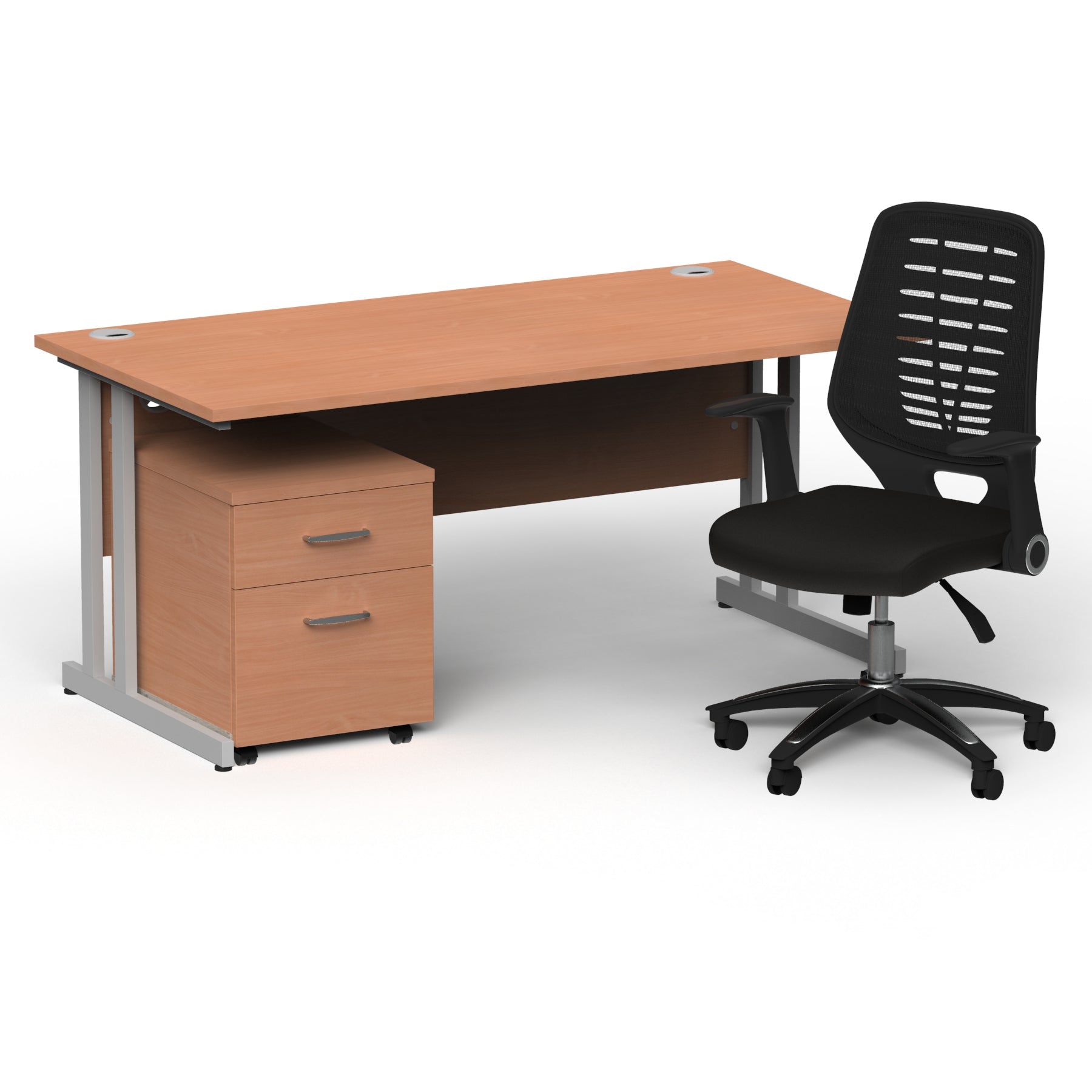 Office Desk Impulse  160cm Cantilever Desk Mobile Pedestal Relay Black Back Operator Chair Silver Beech 