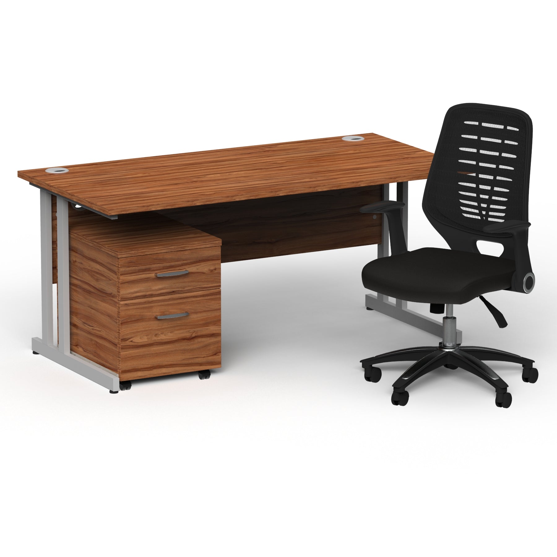 impulse-160mm-cantilever-straight-desk-with-mobile-pedestal-operator-chair Dynamic  Silver Walnut 