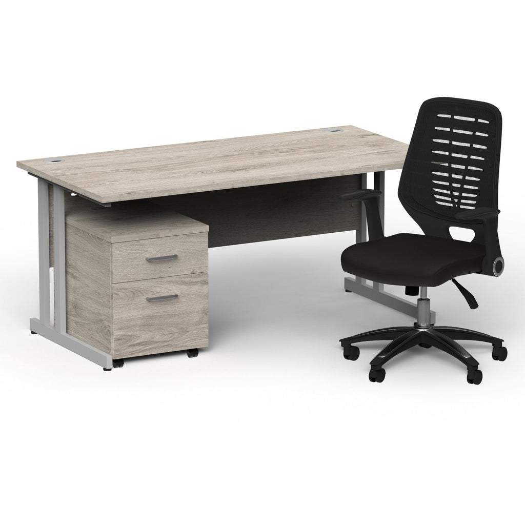 impulse-160mm-cantilever-straight-desk-with-mobile-pedestal-operator-chair Dynamic  Silver Grey Oak 