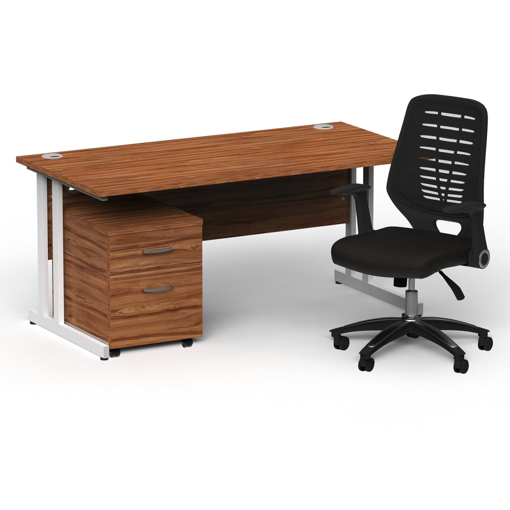 impulse-160mm-cantilever-straight-desk-with-mobile-pedestal-operator-chair Dynamic  White Walnut 