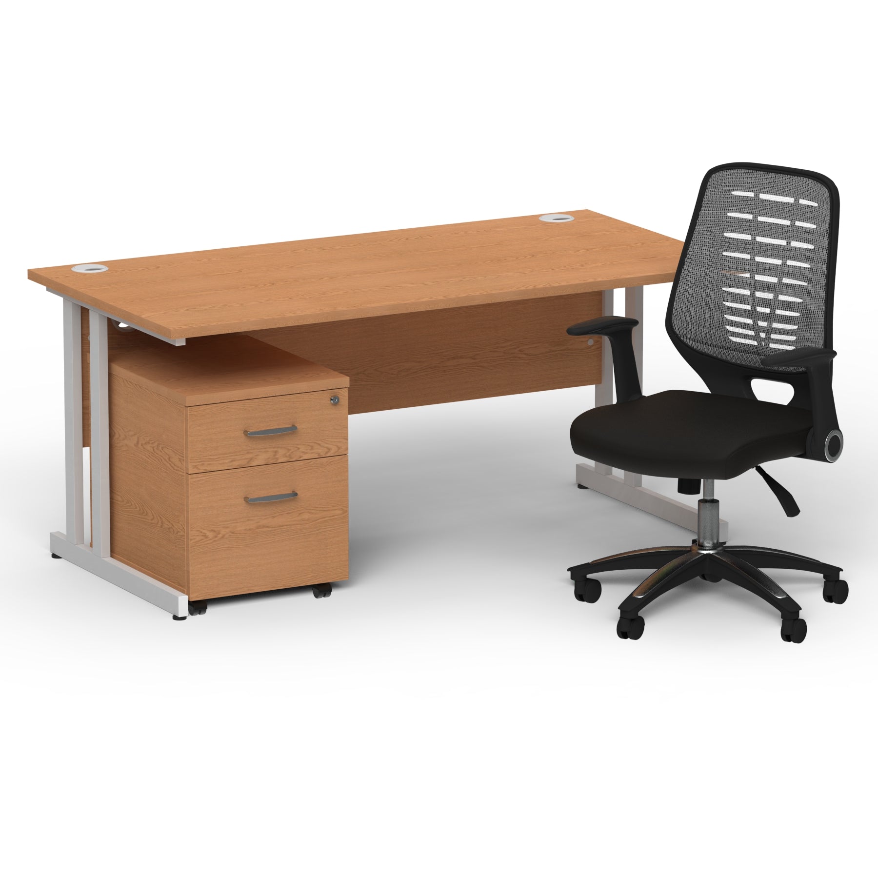 impulse-160mm-cantilever-straight-desk-with-mobile-pedestal-operator-chair Dynamic  Silver Oak 