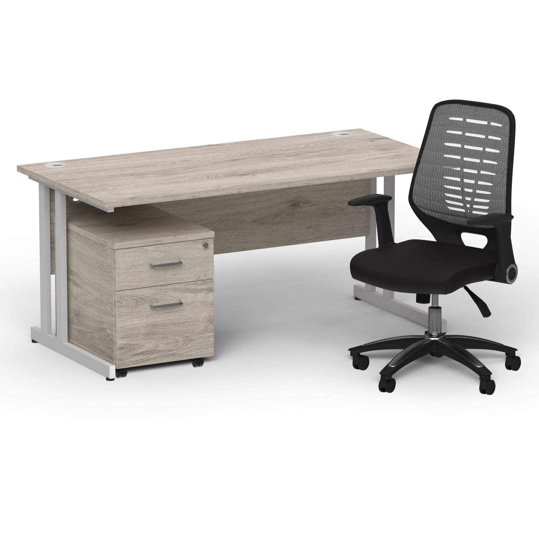 impulse-160mm-cantilever-straight-desk-with-mobile-pedestal-operator-chair Dynamic  Silver Grey Oak 