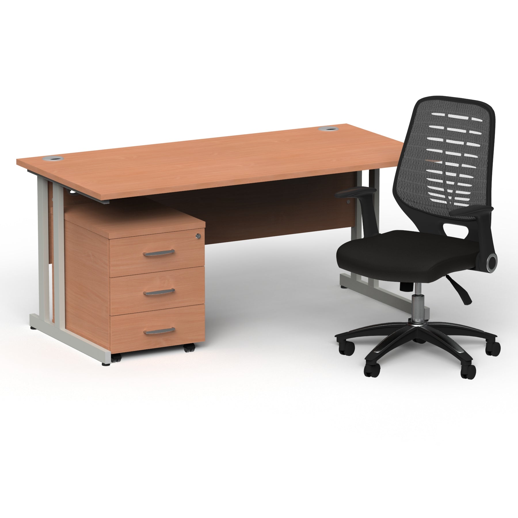 impulse-160mm-cantilever-straight-desk-with-mobile-pedestal-operator-chair Dynamic  Silver Beech 