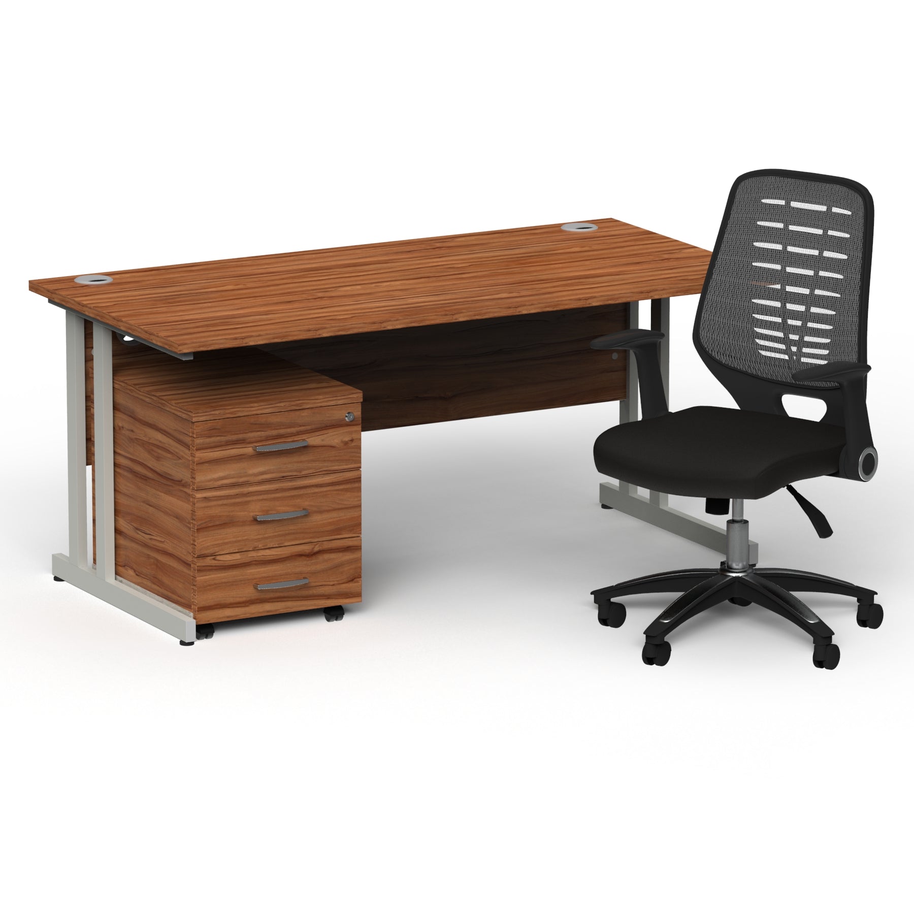 impulse-160mm-cantilever-straight-desk-with-mobile-pedestal-operator-chair Dynamic  Silver Walnut 