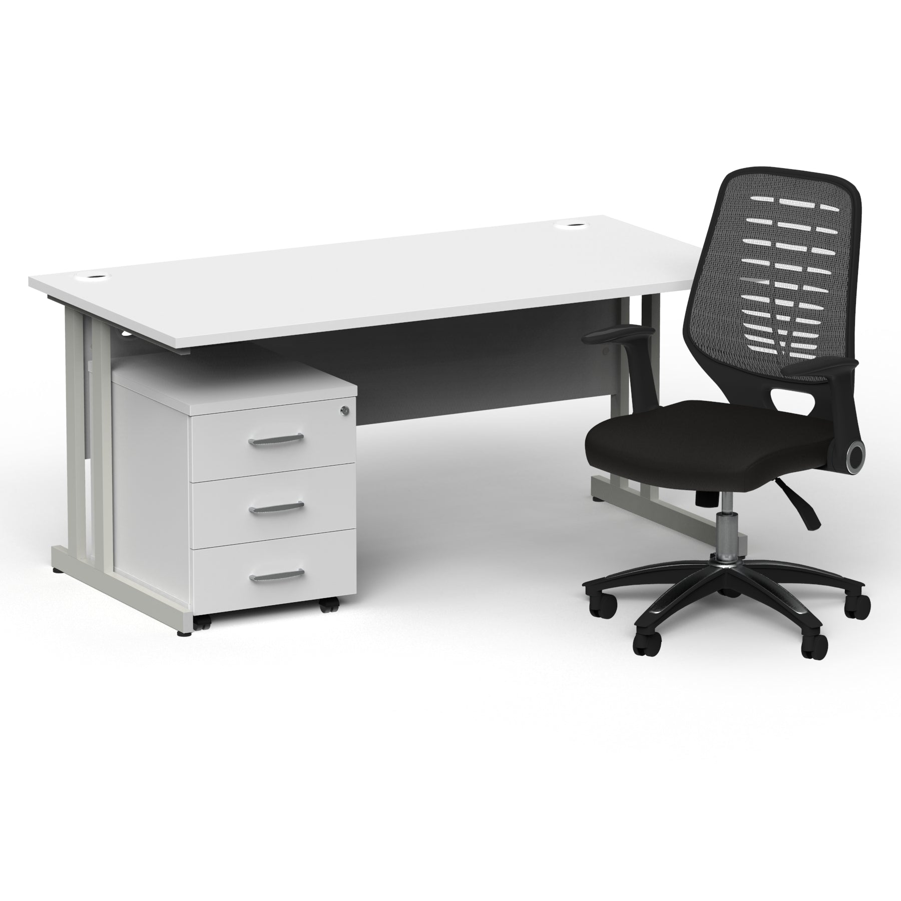 impulse-160mm-cantilever-straight-desk-with-mobile-pedestal-operator-chair Dynamic  Silver White 