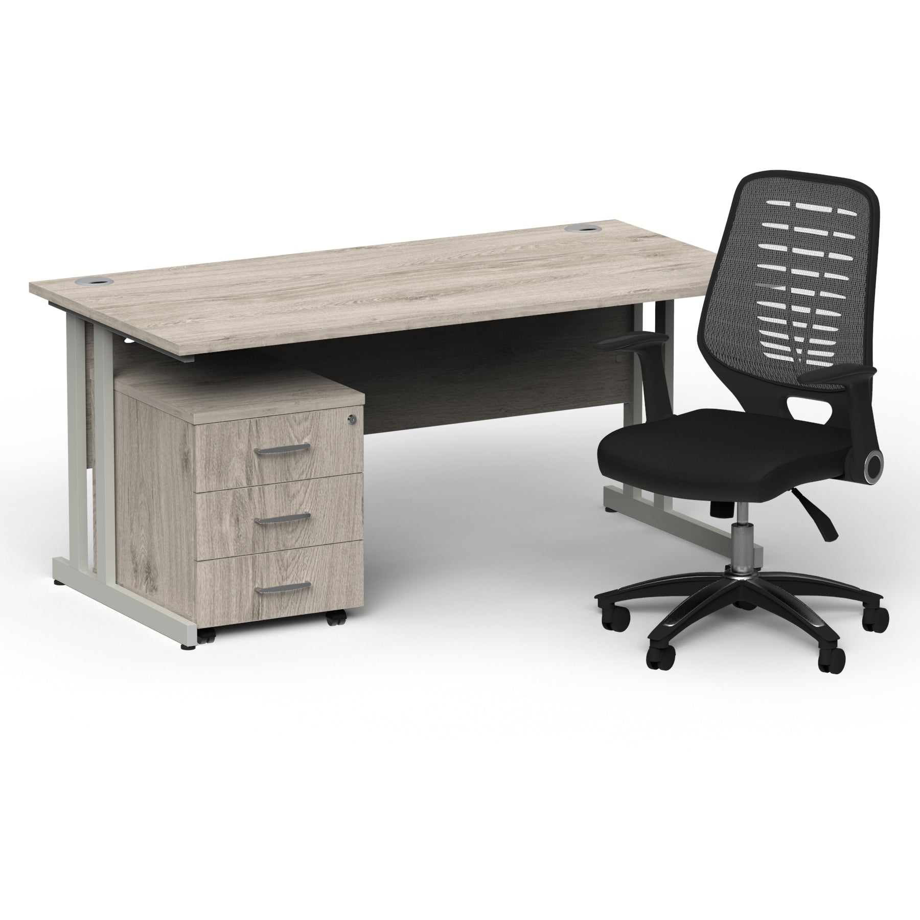 impulse-160mm-cantilever-straight-desk-with-mobile-pedestal-operator-chair Dynamic  Silver Grey Oak 