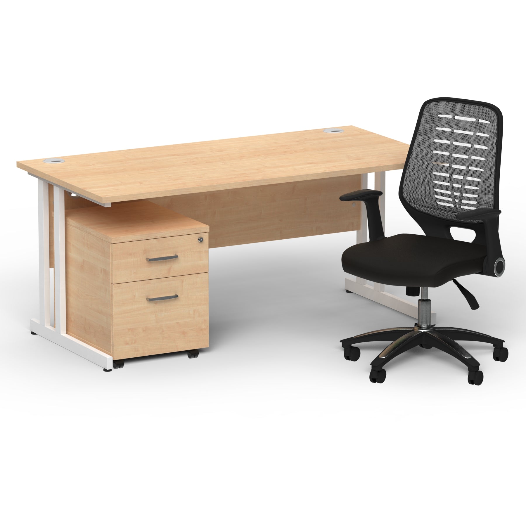 impulse-160mm-cantilever-straight-desk-with-mobile-pedestal-operator-chair Dynamic  White Maple 