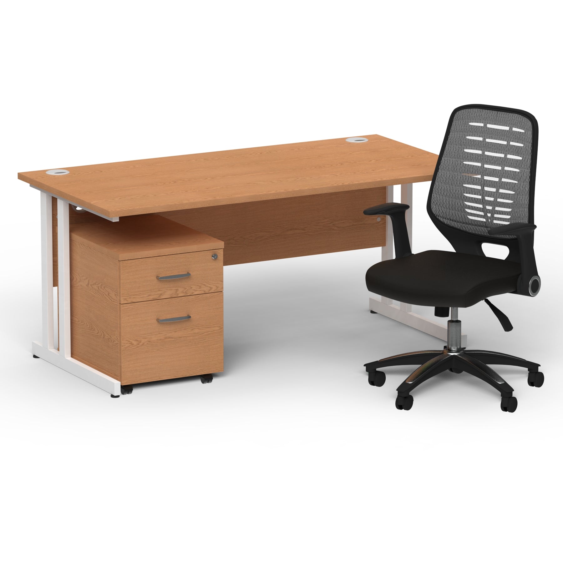 impulse-160mm-cantilever-straight-desk-with-mobile-pedestal-operator-chair Dynamic  White Oak 