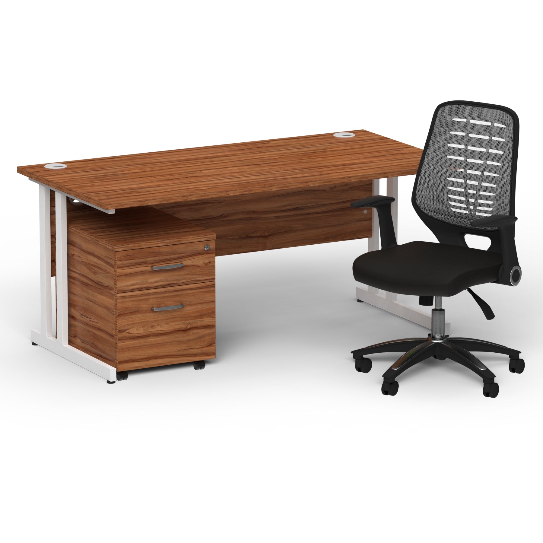 impulse-160mm-cantilever-straight-desk-with-mobile-pedestal-operator-chair Dynamic  White Walnut 