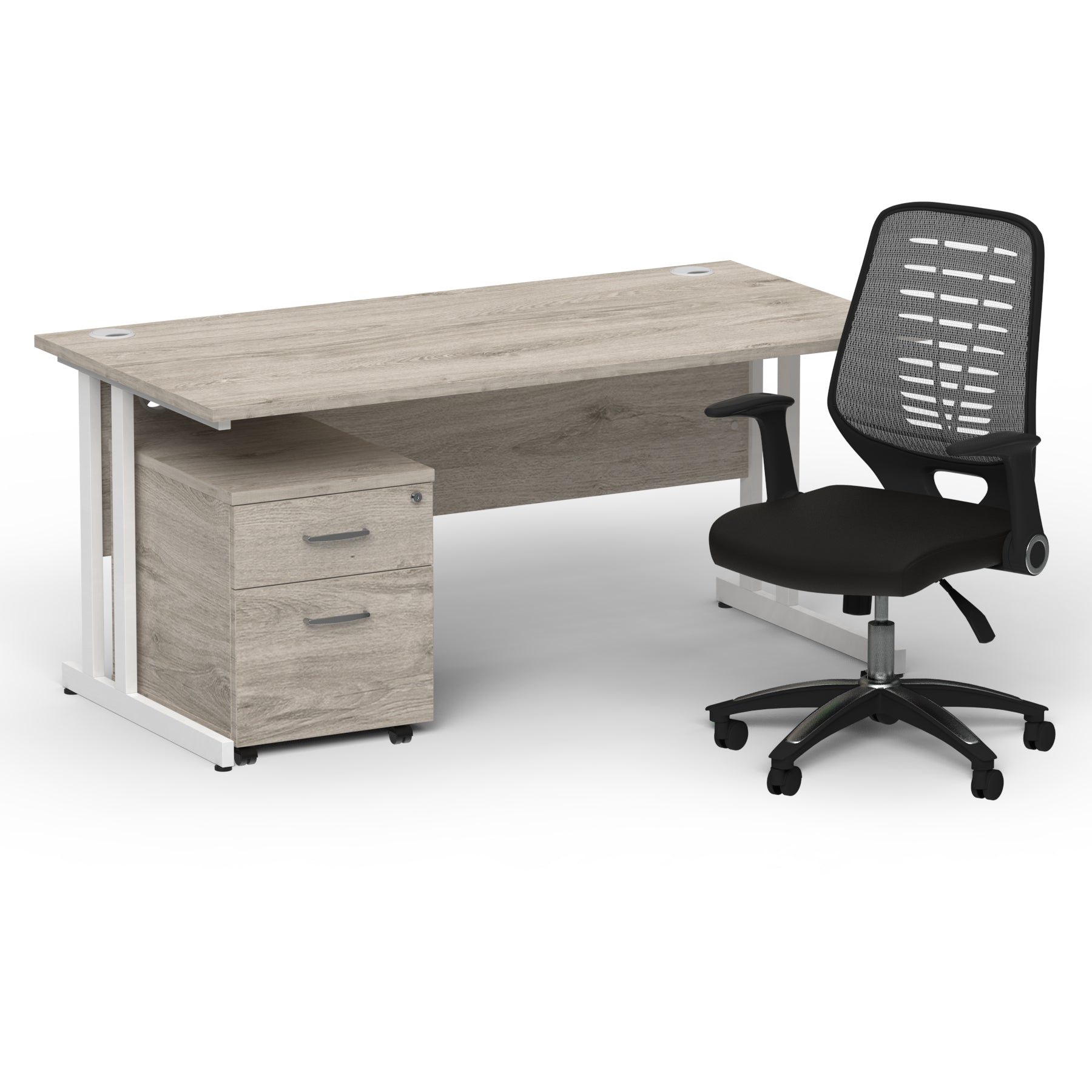 impulse-160mm-cantilever-straight-desk-with-mobile-pedestal-operator-chair Dynamic  White Grey Oak 