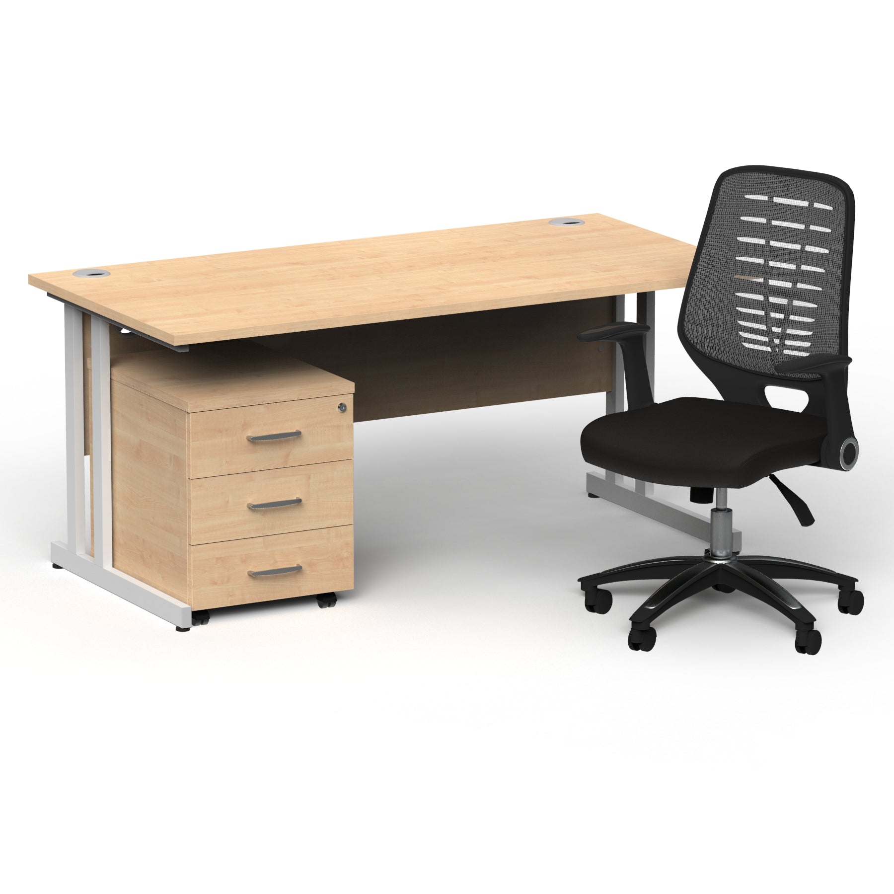 impulse-160mm-cantilever-straight-desk-with-mobile-pedestal-operator-chair Dynamic  White Maple 