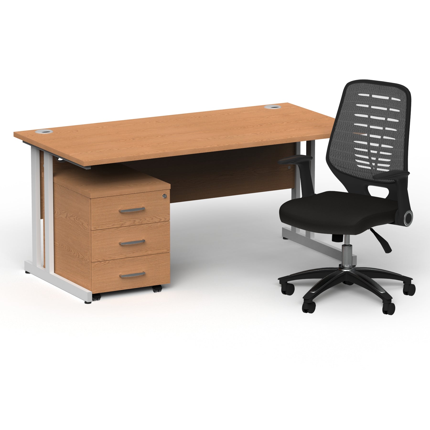 impulse-160mm-cantilever-straight-desk-with-mobile-pedestal-operator-chair Dynamic  White Oak 