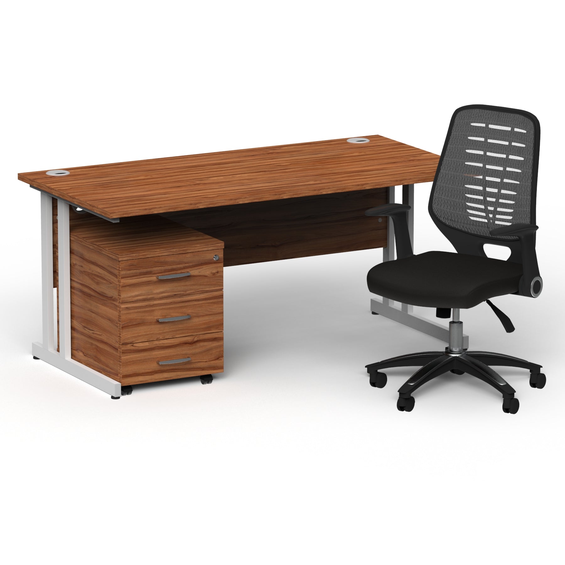 impulse-160mm-cantilever-straight-desk-with-mobile-pedestal-operator-chair Dynamic  White Walnut 