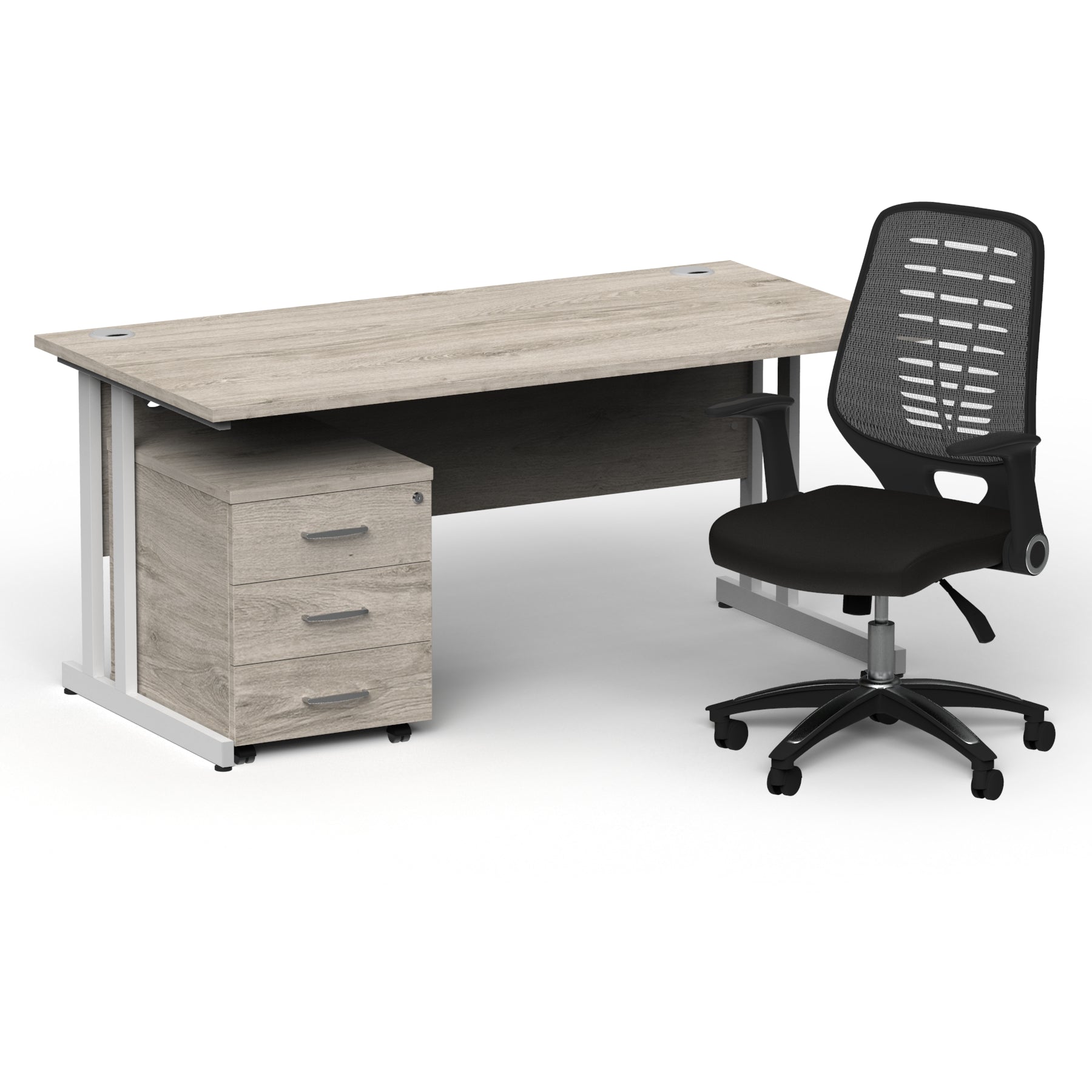 impulse-160mm-cantilever-straight-desk-with-mobile-pedestal-operator-chair Dynamic  White Grey Oak 