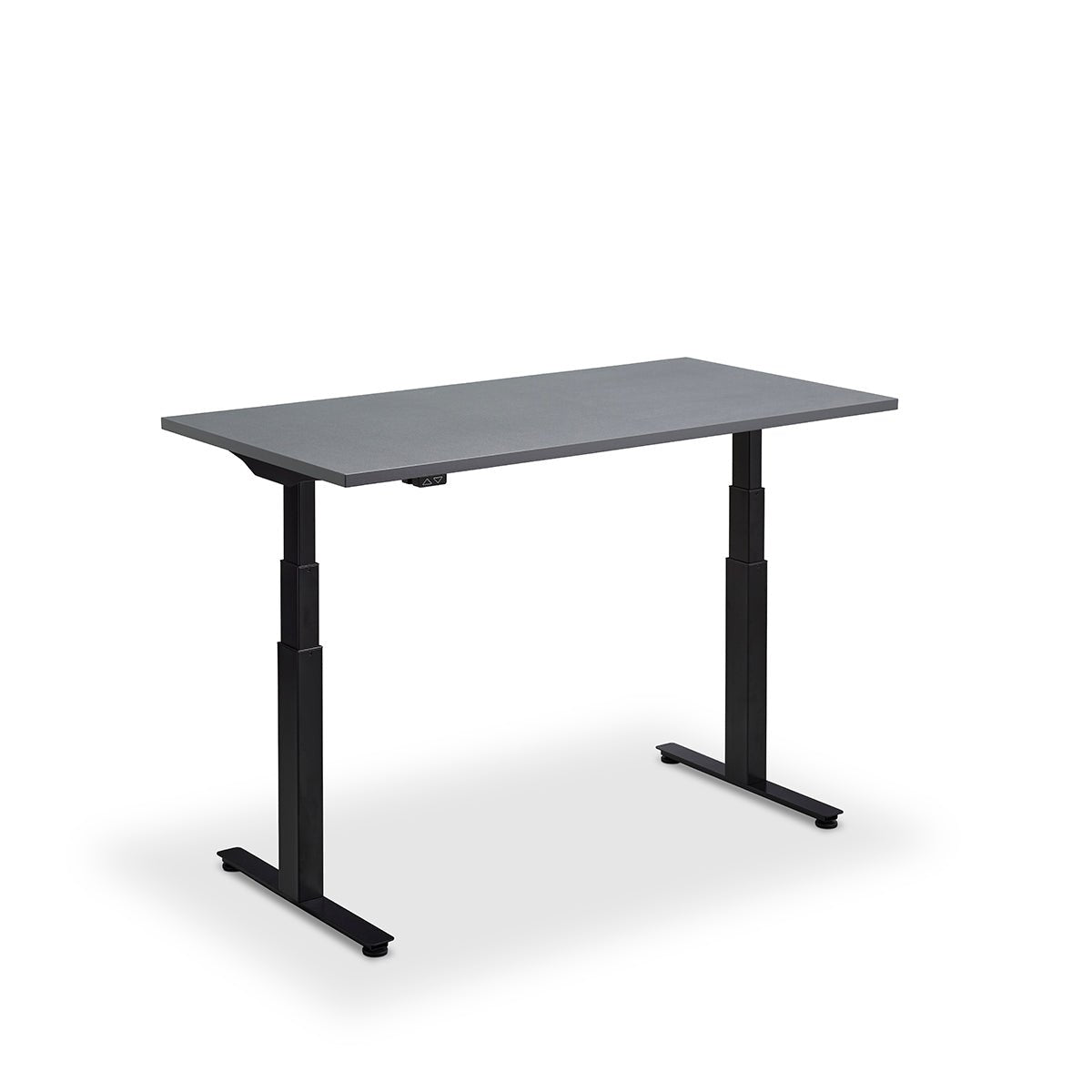 Height Adjustable Flyga Sit Stand Lavoro Design Desk 140cm wide 80cm Deep  Grey Oak leg Black
