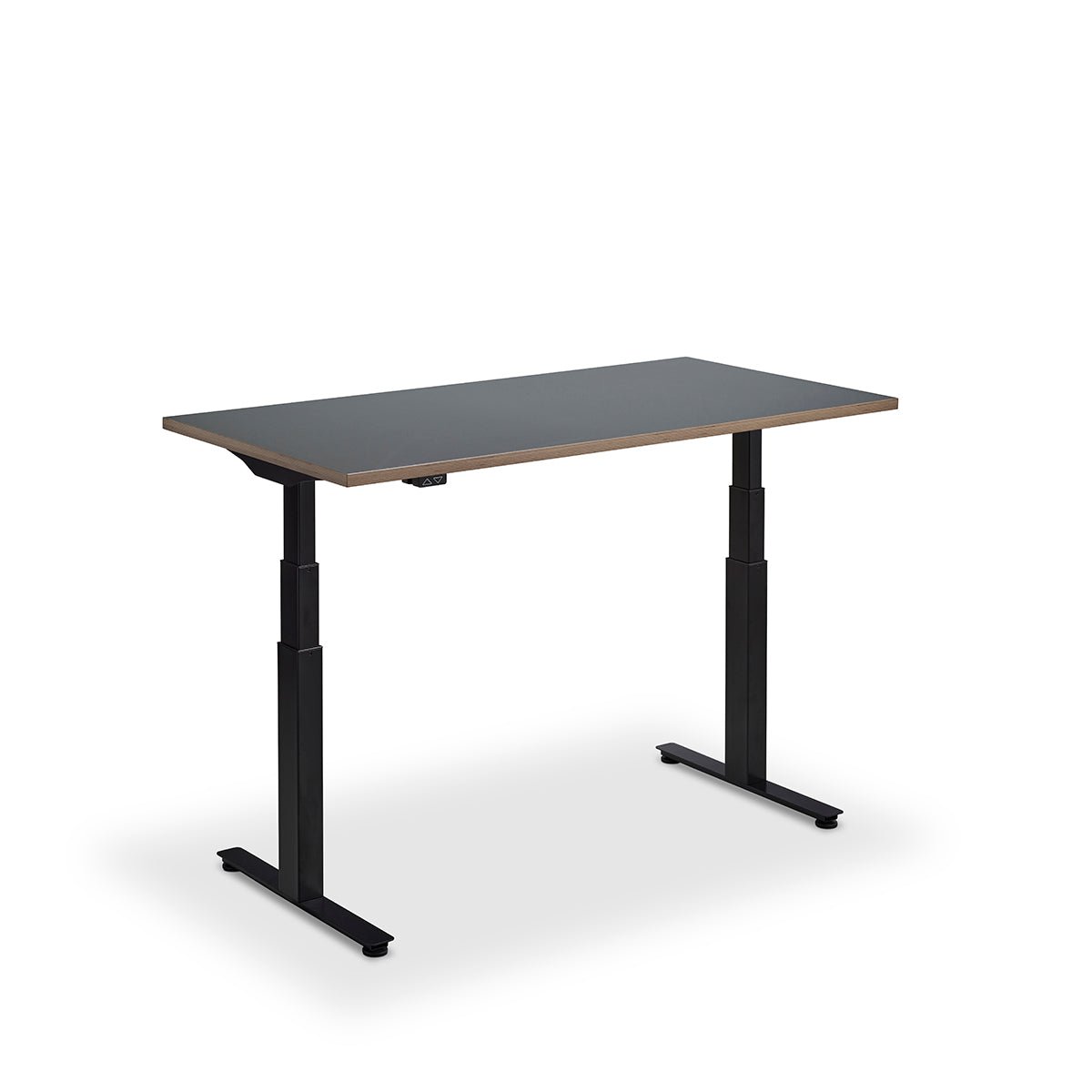 Height Adjustable Flyga Sit Stand Lavoro Design Desk 140cm wide 70cm Deep  Grey Oak leg Black