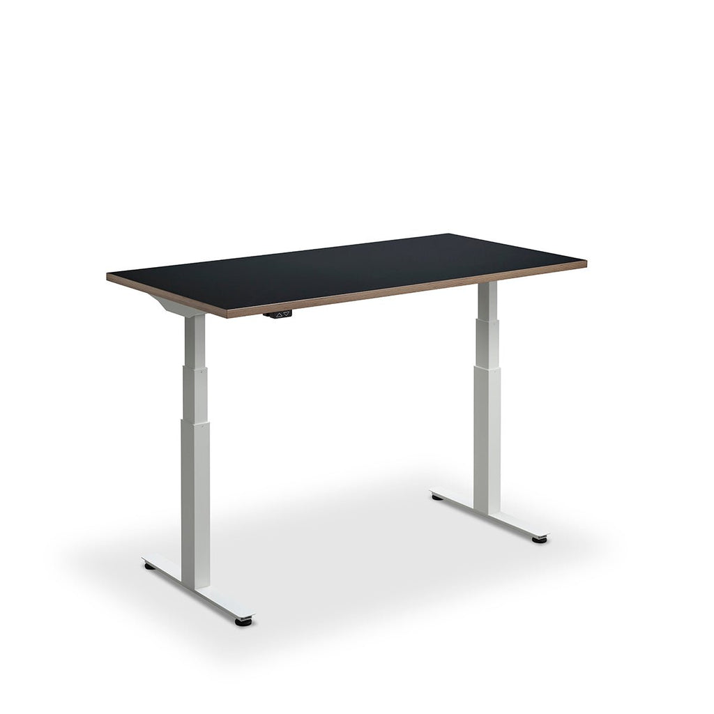 Height Adjustable Flyga Sit Stand Lavoro Design Desk 140cm wide 80cm Deep  Black Ply Edge leg Black