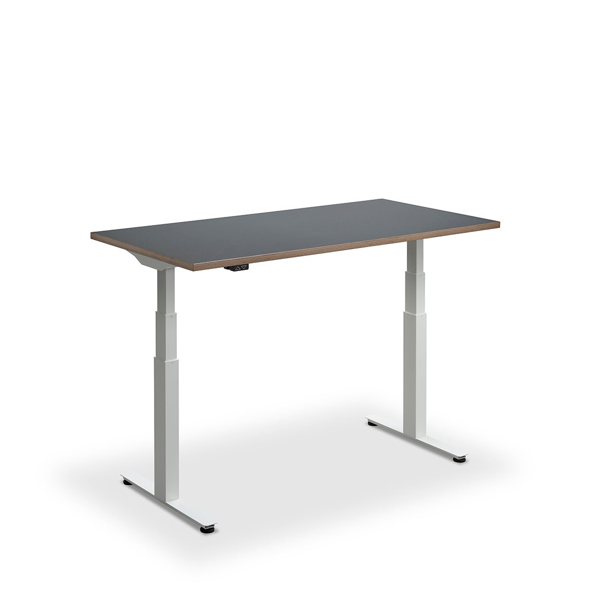 Height Adjustable Flyga Sit Stand Lavoro Design Desk 140cm wide 70cm Deep  White Ply Edge leg Black