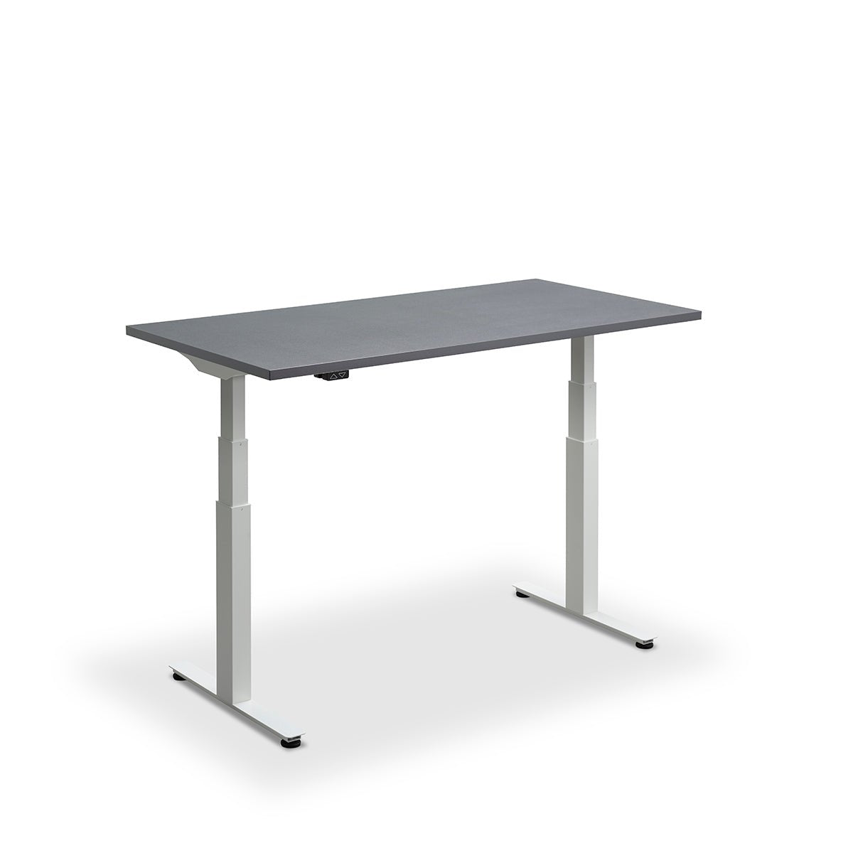 Height Adjustable Flyga Sit Stand Lavoro Design Desk 160cm wide 80cm Deep  White Ply Edge leg Black