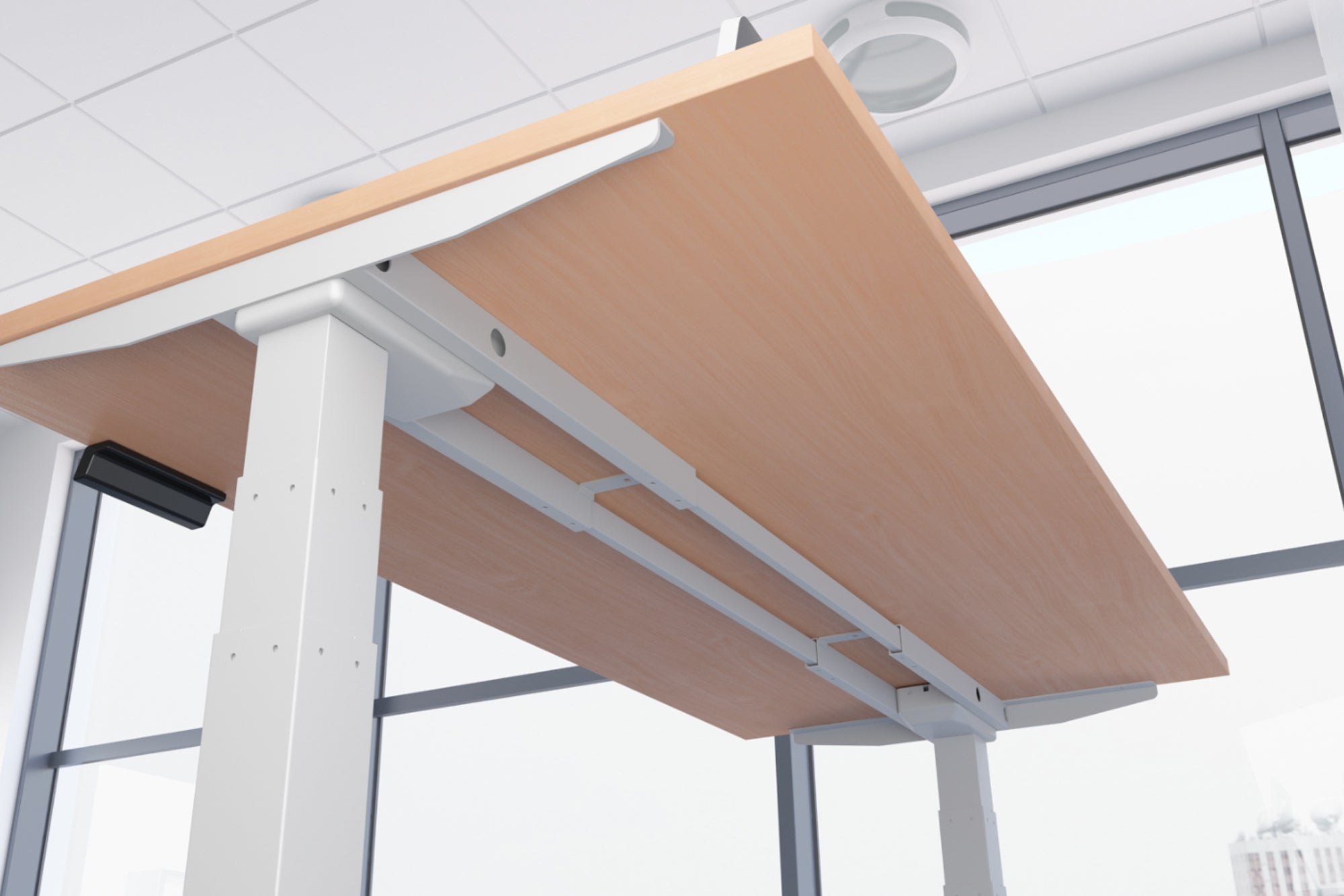 Office furniture air-height-adjustable-desk-with-cable-ports Dynamic  Oak 120 Wide