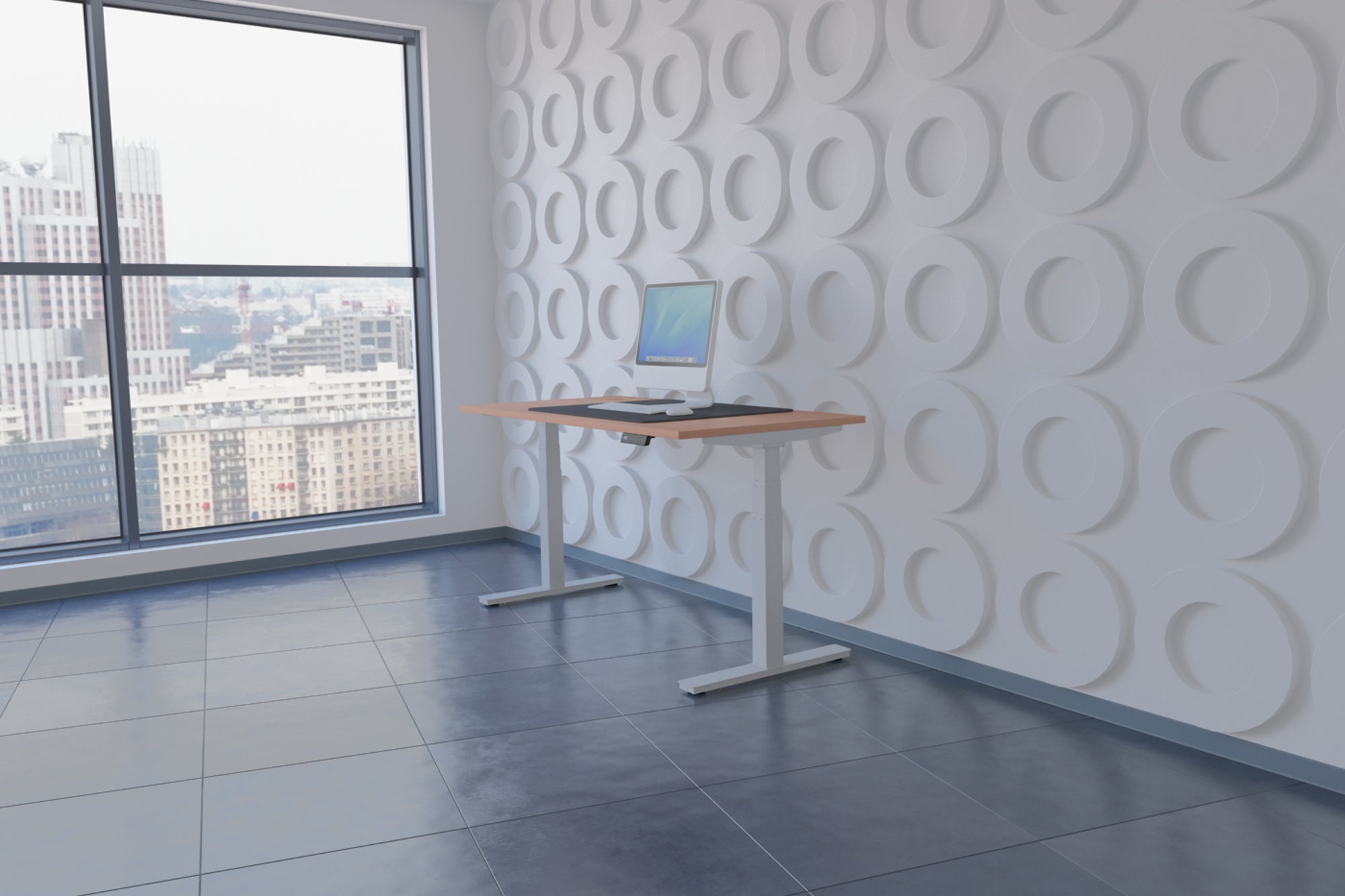 Office furniture air-height-adjustable-desk-with-cable-ports Dynamic  Oak 140 Wide