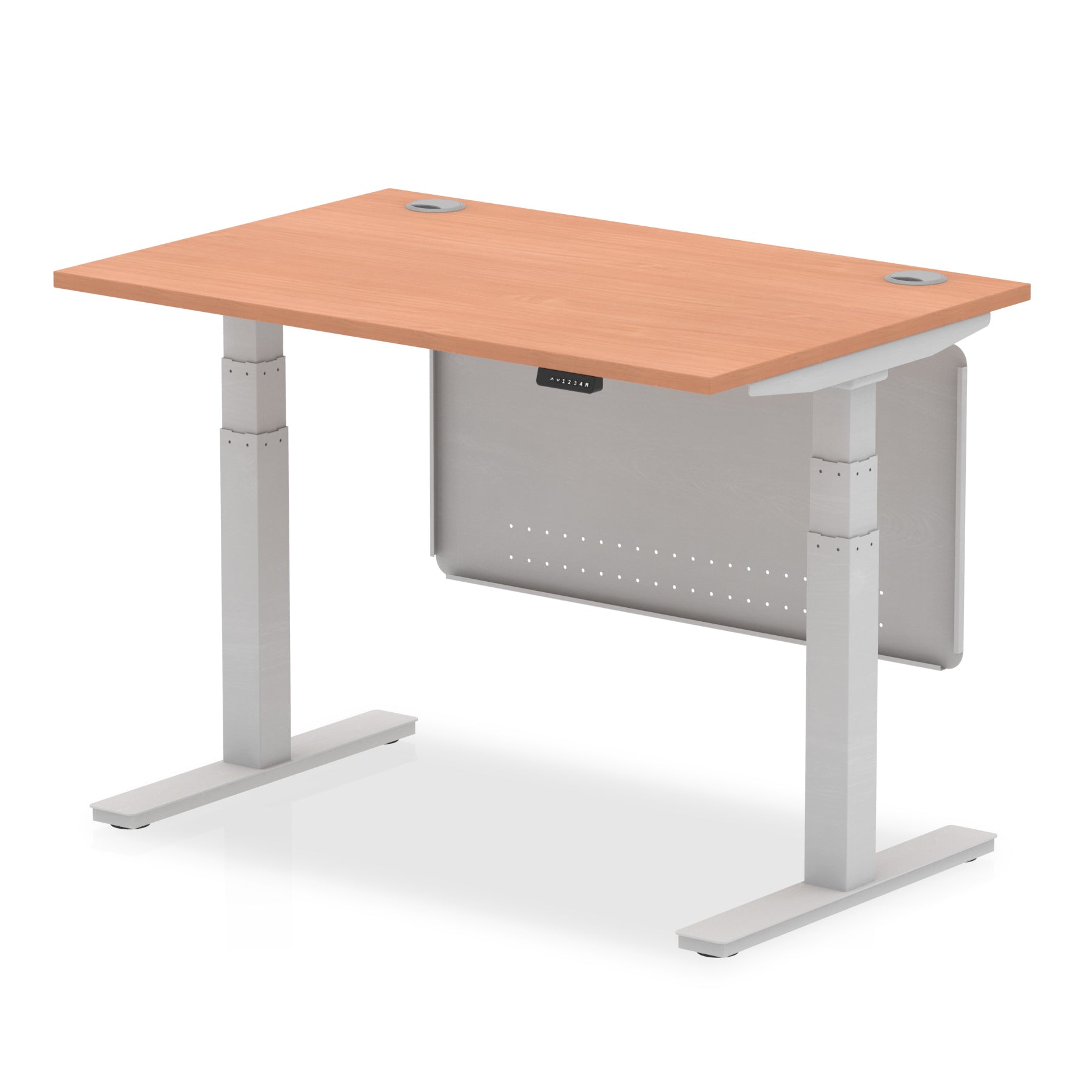 Height Adjustable Air Desk with Cable Ports with Steel Modesty Panel 120 Colour Beech 