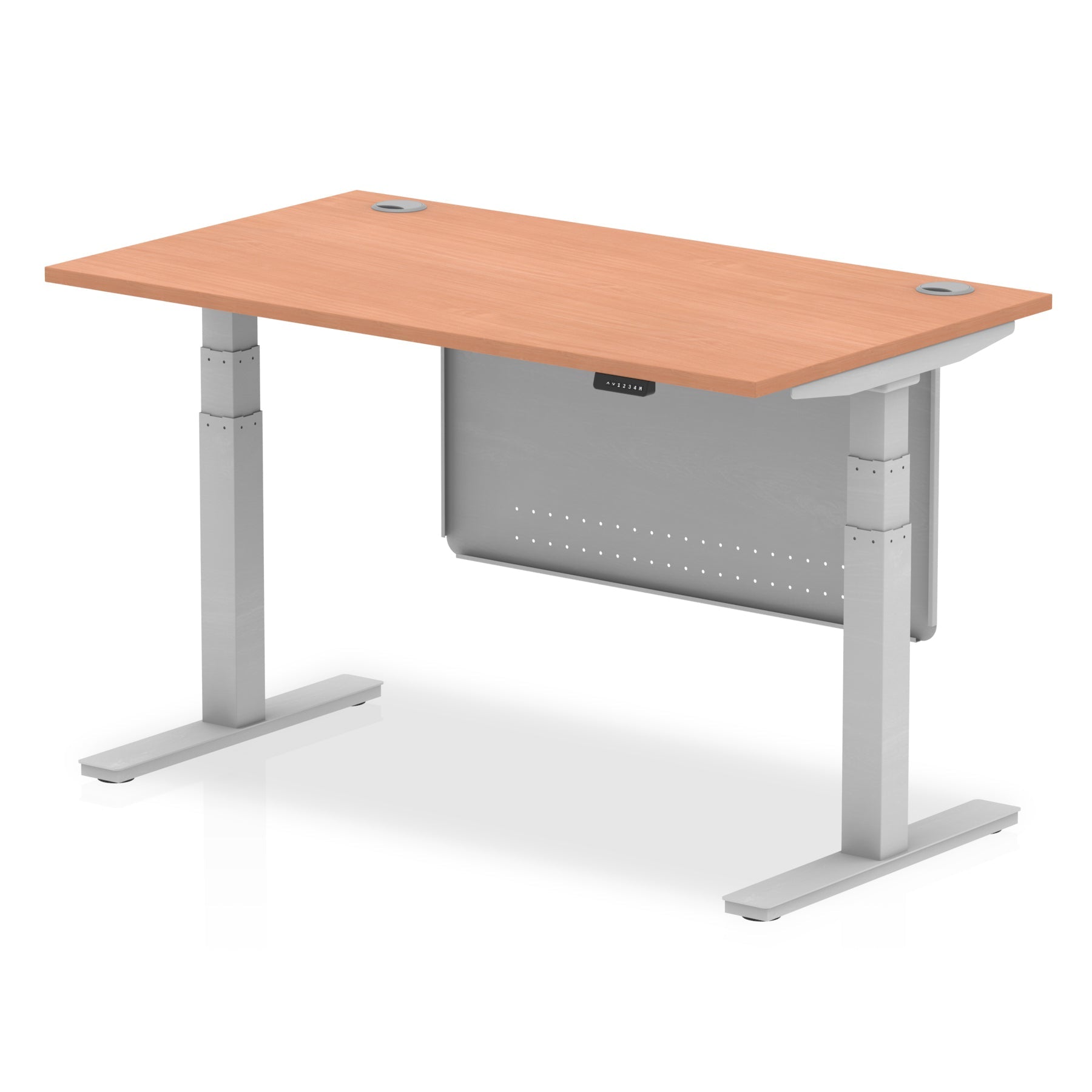 Office furniture air-height-adjustable-desk-with-cable-ports-with-steel-modesty-panel Dynamic  140 Colour Beech 