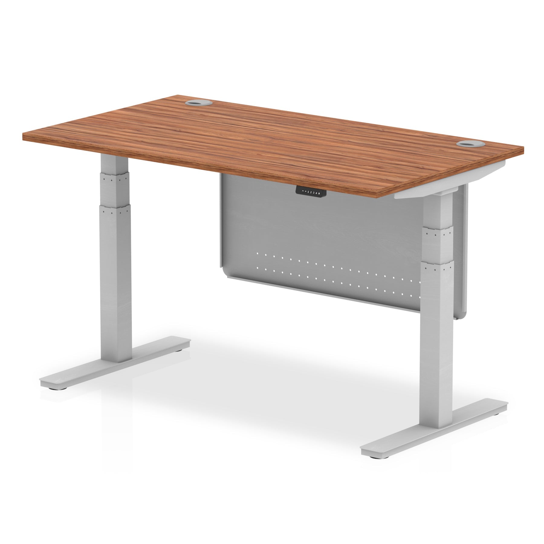Office furniture air-height-adjustable-desk-with-cable-ports-with-steel-modesty-panel Dynamic  140 Colour Oak 