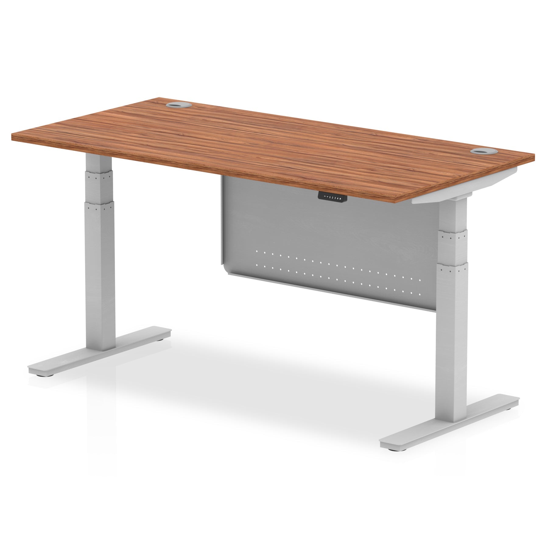Office furniture air-height-adjustable-desk-with-cable-ports-with-steel-modesty-panel Dynamic  160 Colour Oak 