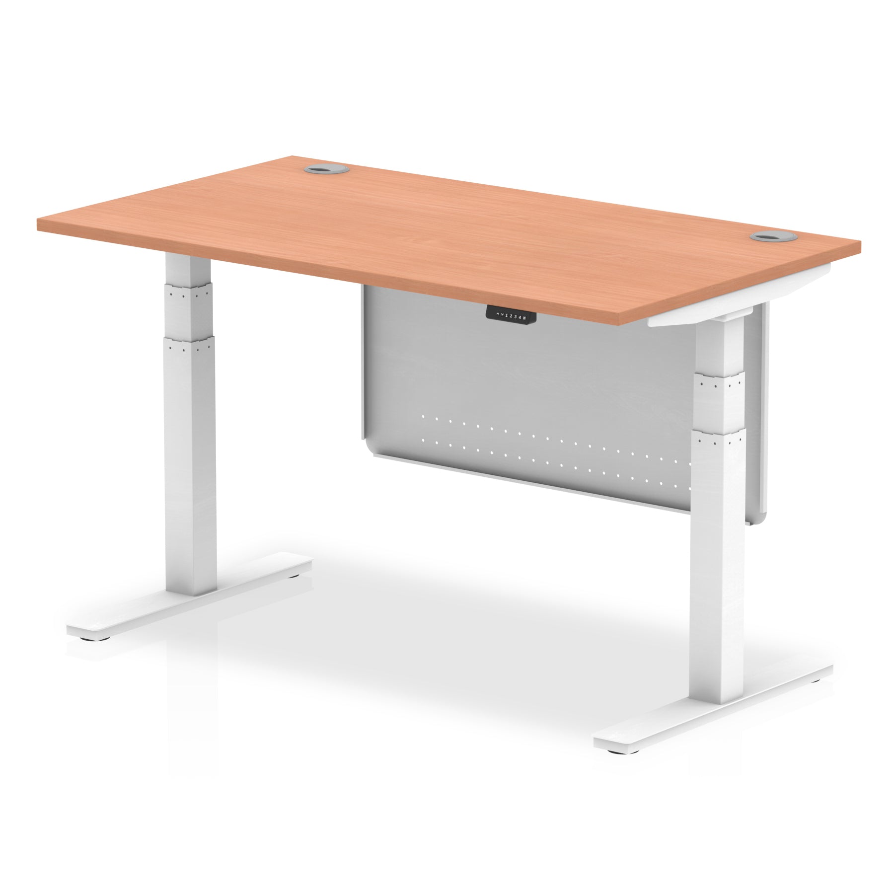 Office furniture air-height-adjustable-desk-with-cable-ports-with-steel-modesty-panel Dynamic  140 Colour Walnut 