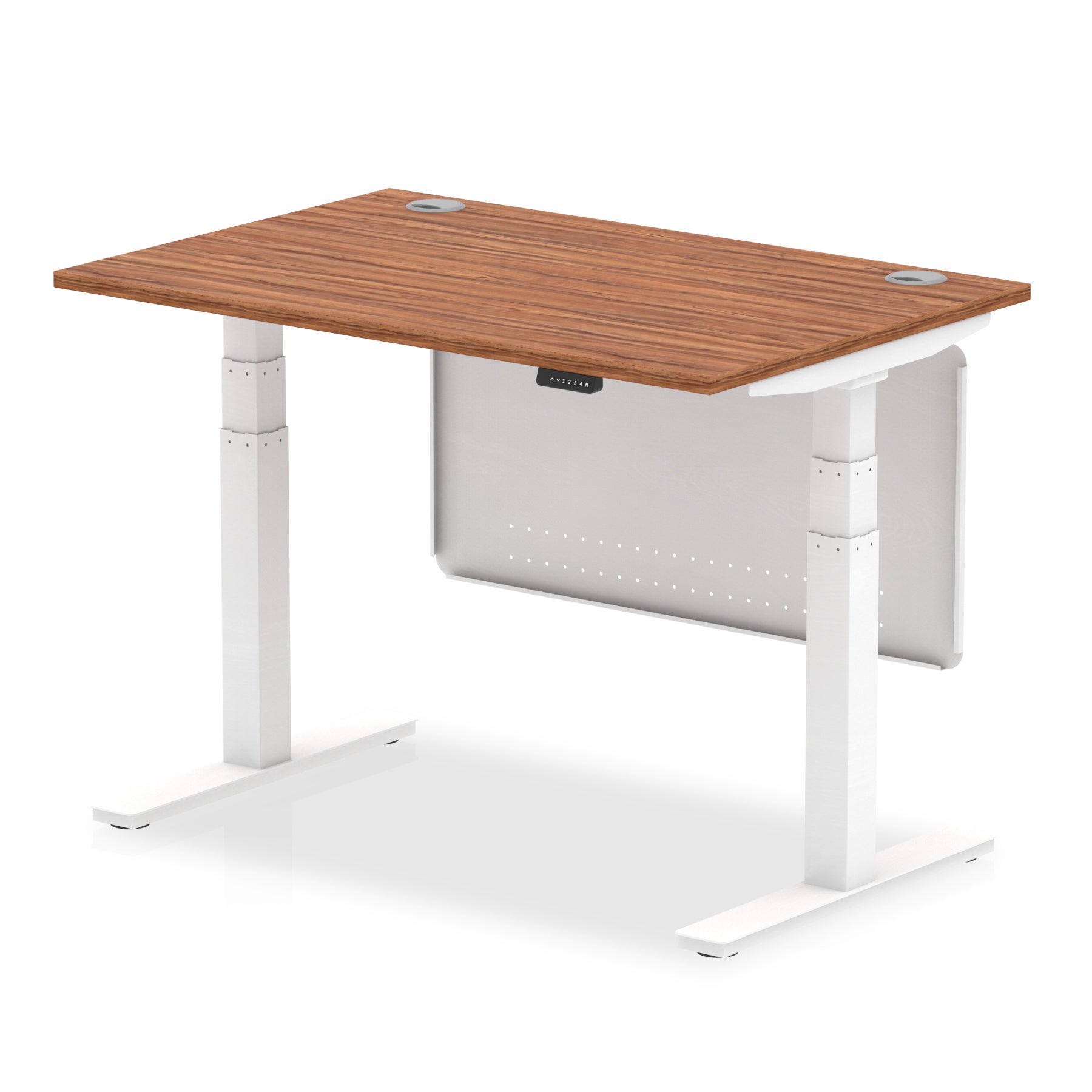 Office furniture air-height-adjustable-desk-with-cable-ports-with-steel-modesty-panel Dynamic  120 Colour Grey Oak 
