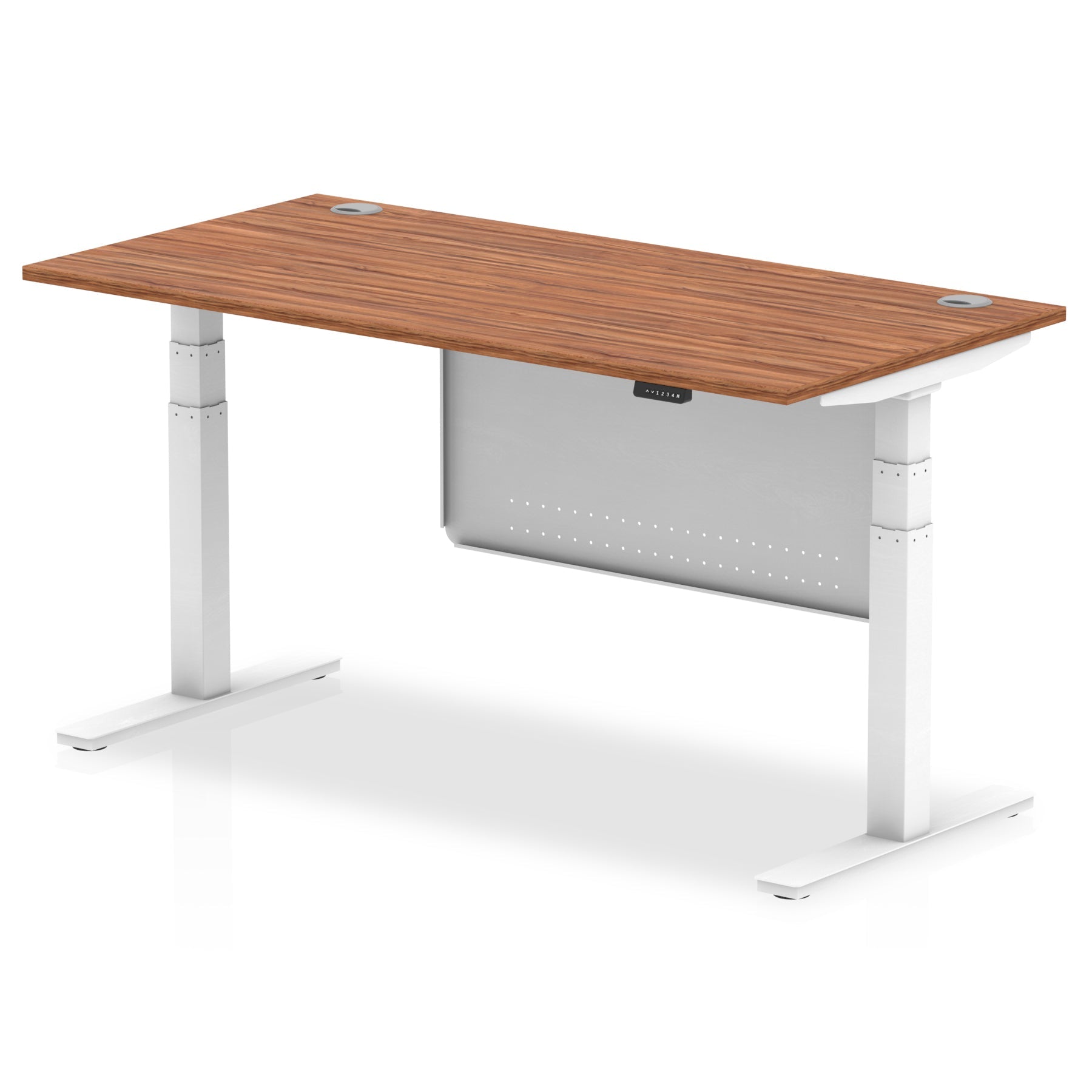 Office furniture air-height-adjustable-desk-with-cable-ports-with-steel-modesty-panel Dynamic  140 Colour Grey Oak 