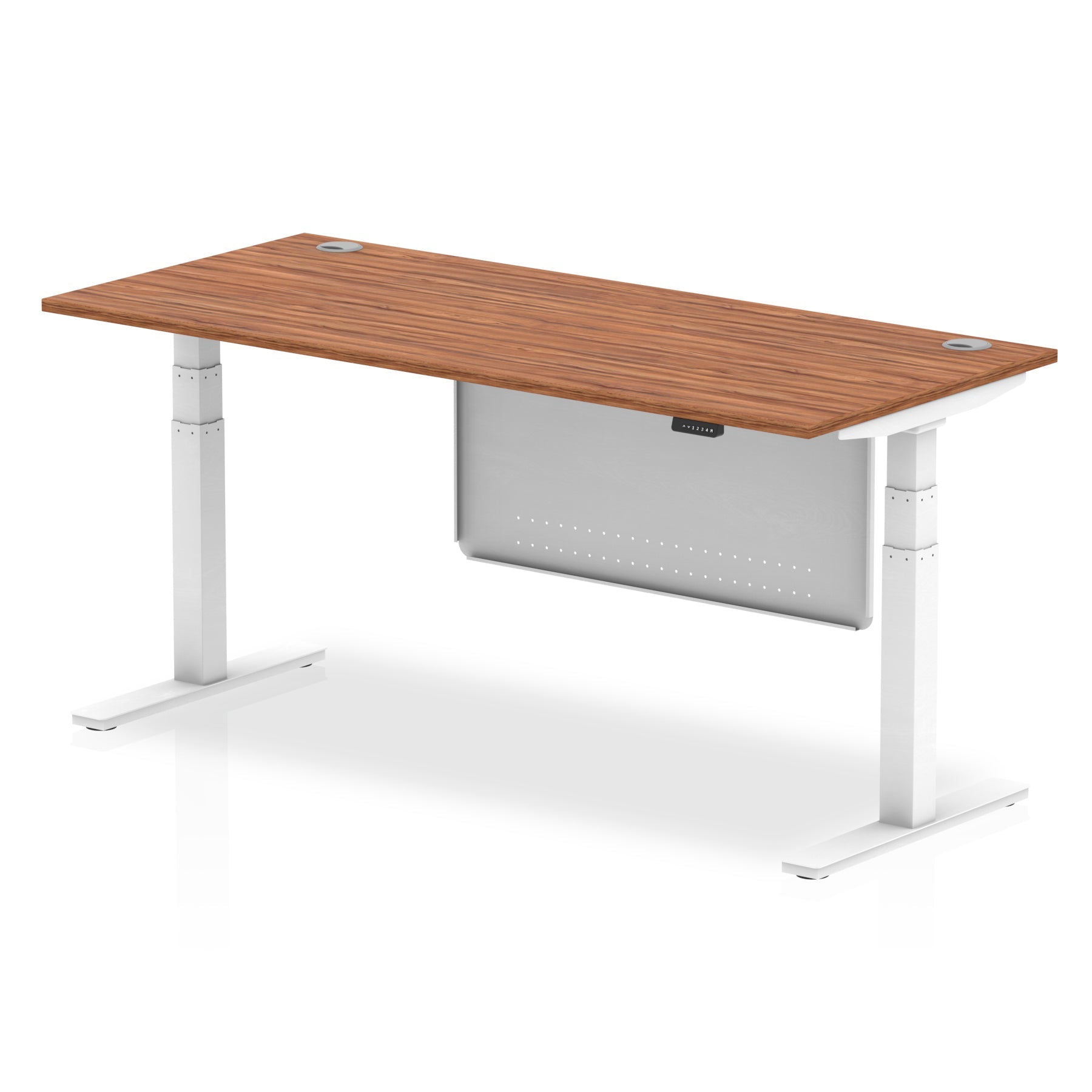 Office furniture air-height-adjustable-desk-with-cable-ports-with-steel-modesty-panel Dynamic  140 Colour Grey Oak 