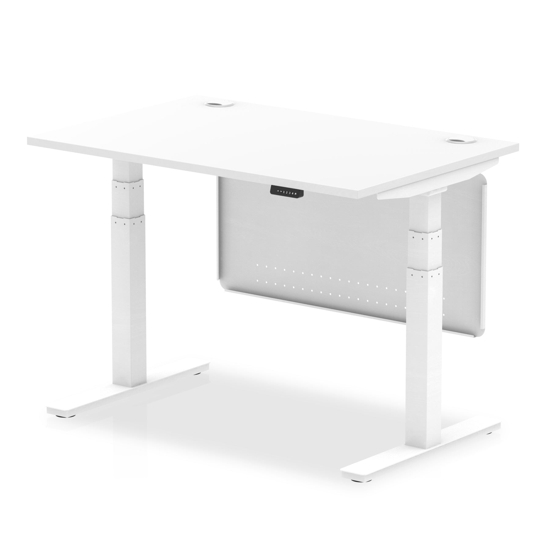Office furniture air-height-adjustable-desk-with-cable-ports-with-steel-modesty-panel Dynamic  160 Colour Grey Oak 