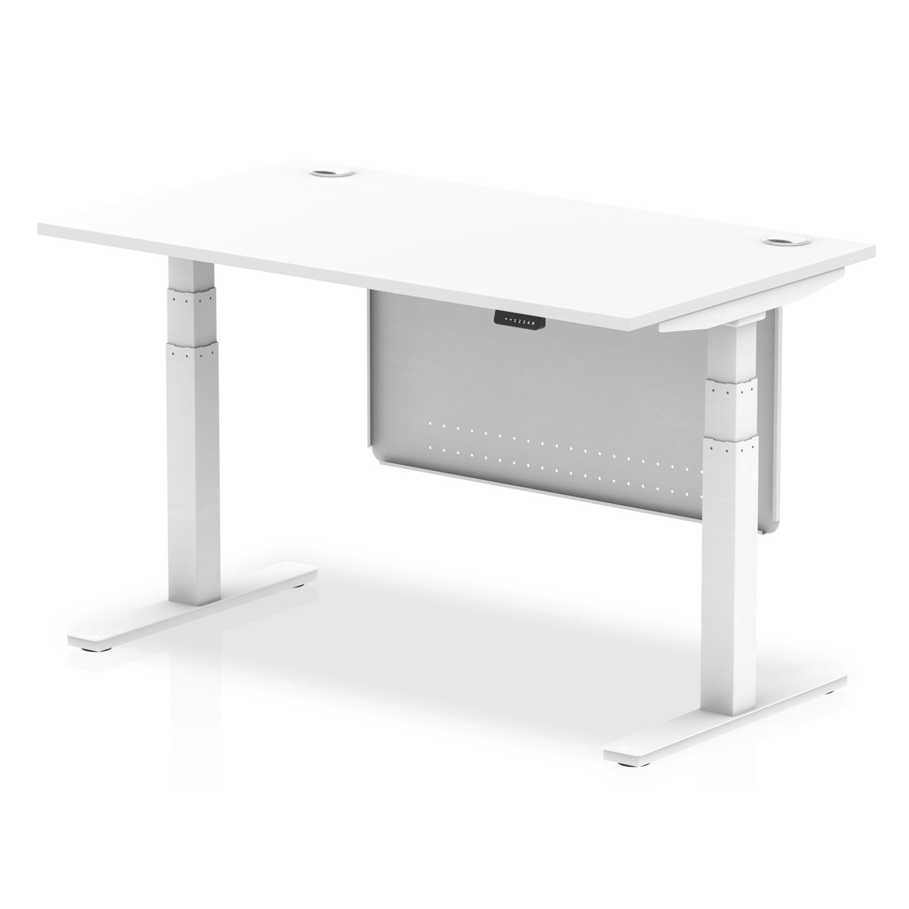 Office furniture air-height-adjustable-desk-with-cable-ports-with-steel-modesty-panel Dynamic  160 Colour Grey Oak 