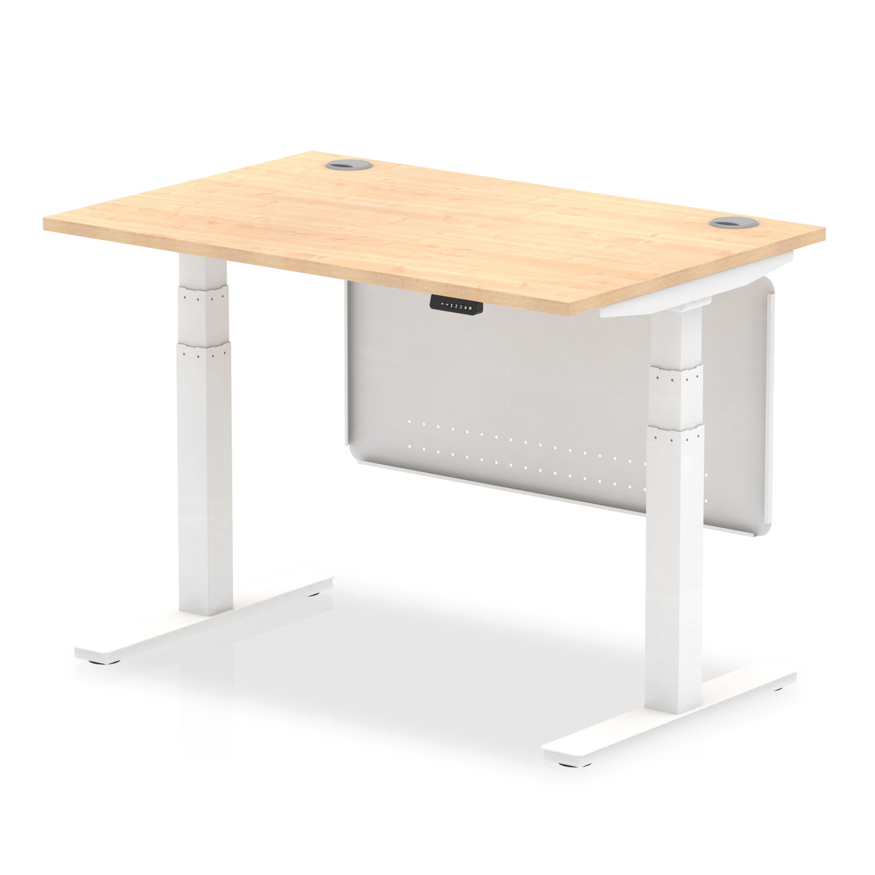 Office furniture air-height-adjustable-desk-with-cable-ports-with-steel-modesty-panel Dynamic  120 Colour Maple 