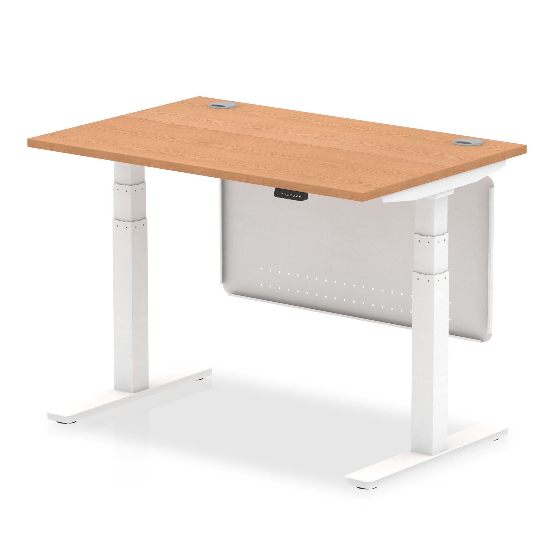 Office furniture air-height-adjustable-desk-with-cable-ports-with-steel-modesty-panel Dynamic  120 Colour Oak 