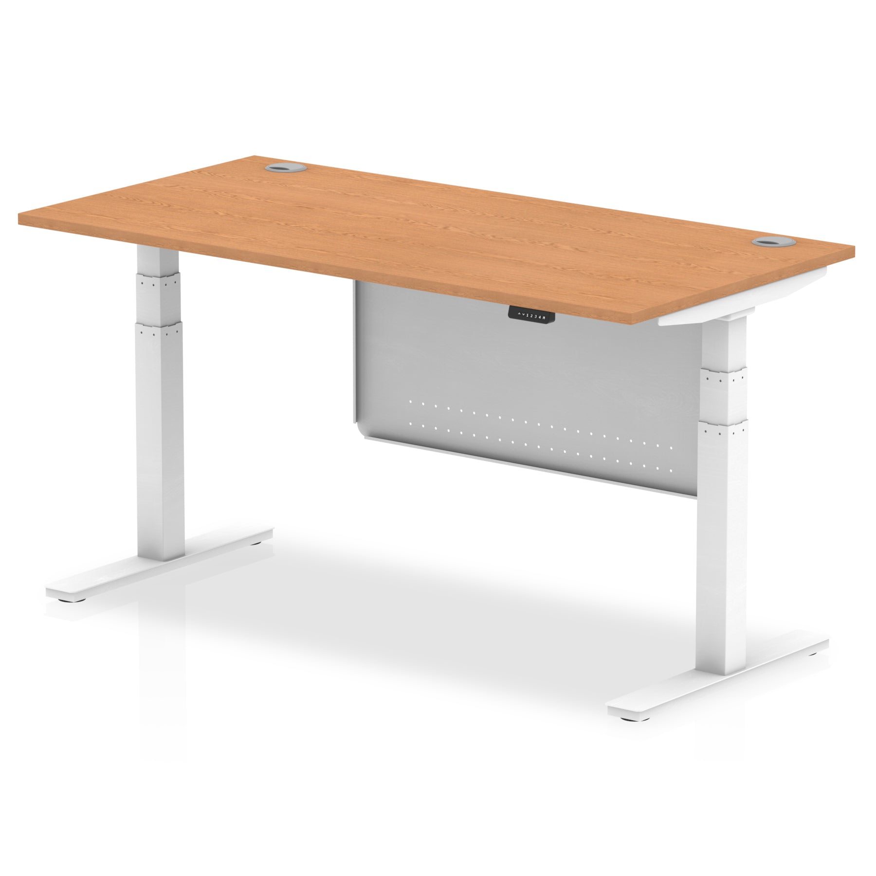 Office furniture air-height-adjustable-desk-with-cable-ports-with-steel-modesty-panel Dynamic  160 Colour Oak 