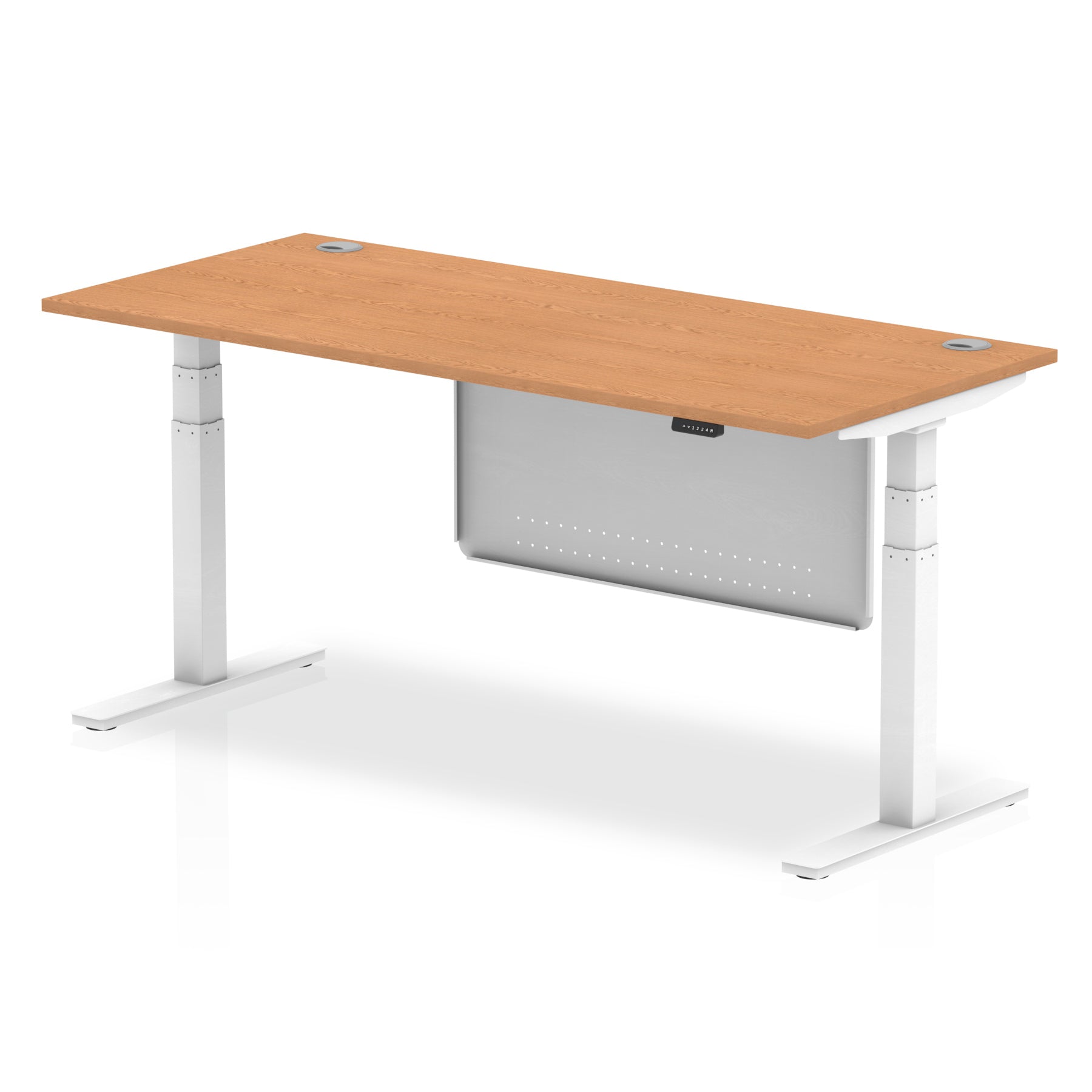 Office furniture air-height-adjustable-desk-with-cable-ports-with-steel-modesty-panel Dynamic  180 Colour Oak 