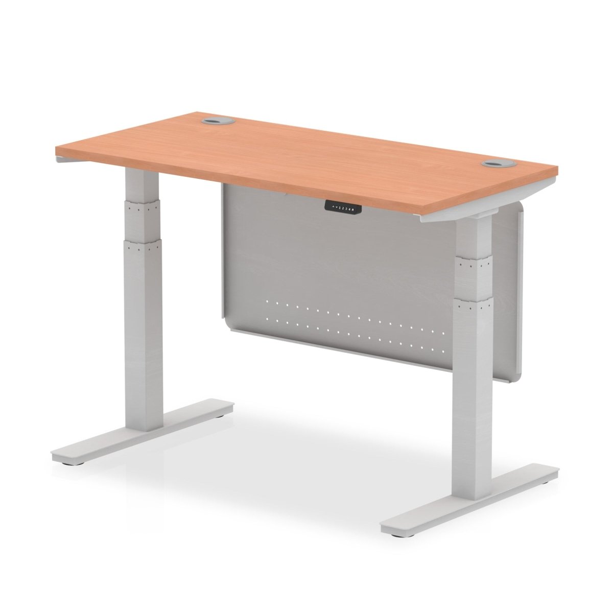 Height Adjustable Desk Air Slimline with Cable Ports with Steel Modesty Panel 120 Colour Beech 
