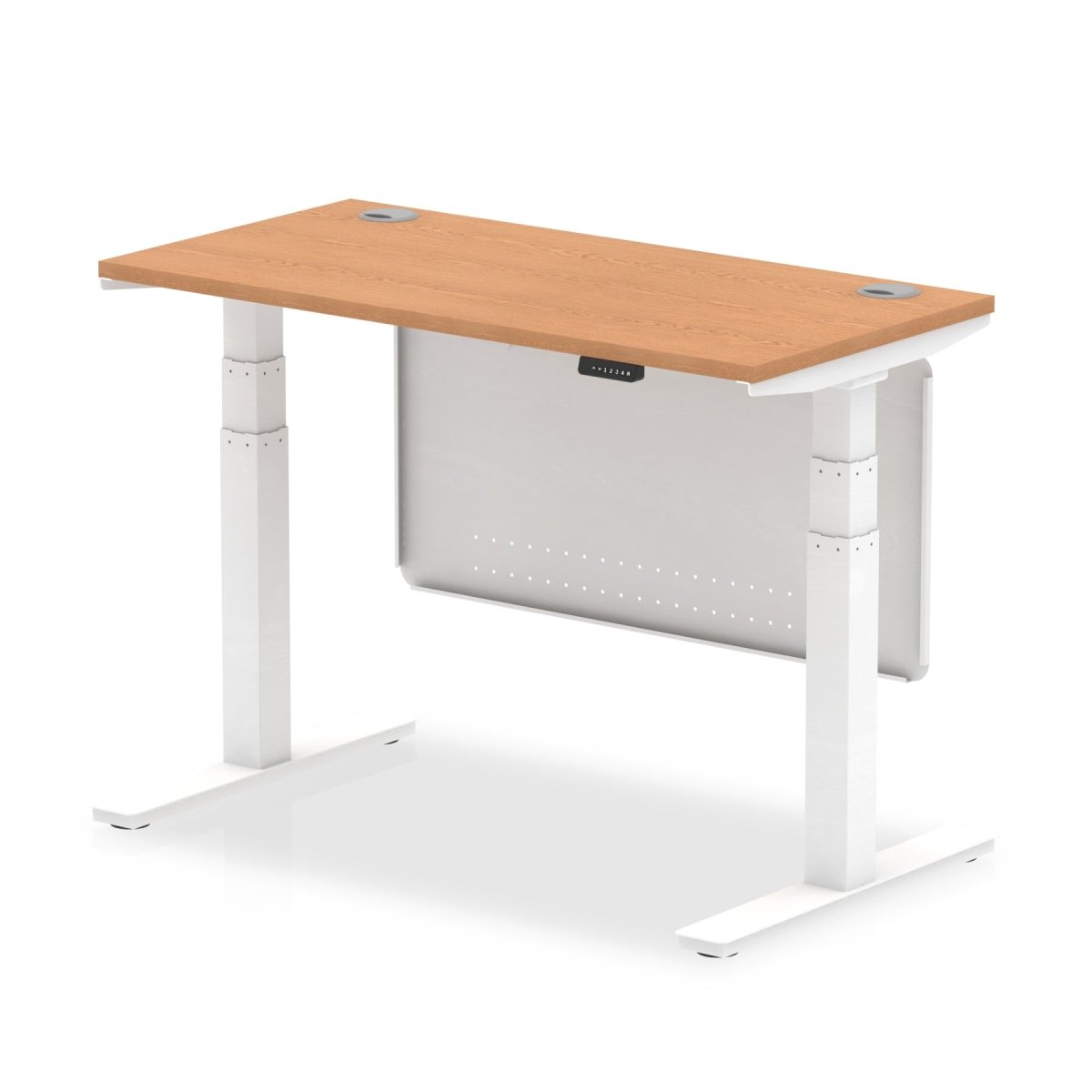 Office furniture air-slimline-height-adjustable-desk-with-cable-ports-with-steel-modesty-panel Dynamic  120 Colour Oak 