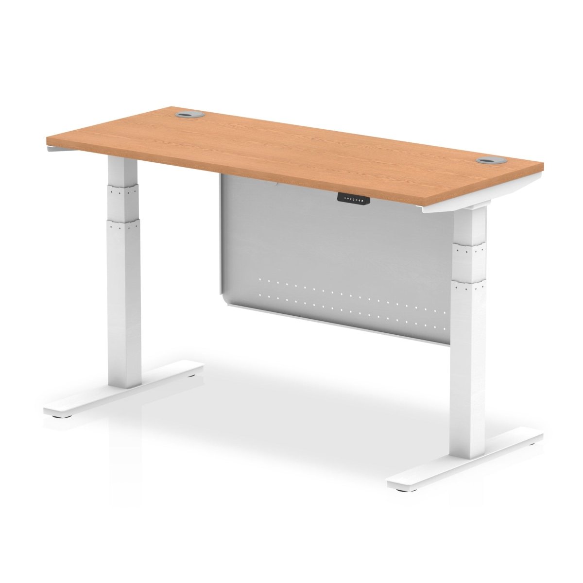 Office furniture air-slimline-height-adjustable-desk-with-cable-ports-with-steel-modesty-panel Dynamic  140 Colour Oak 