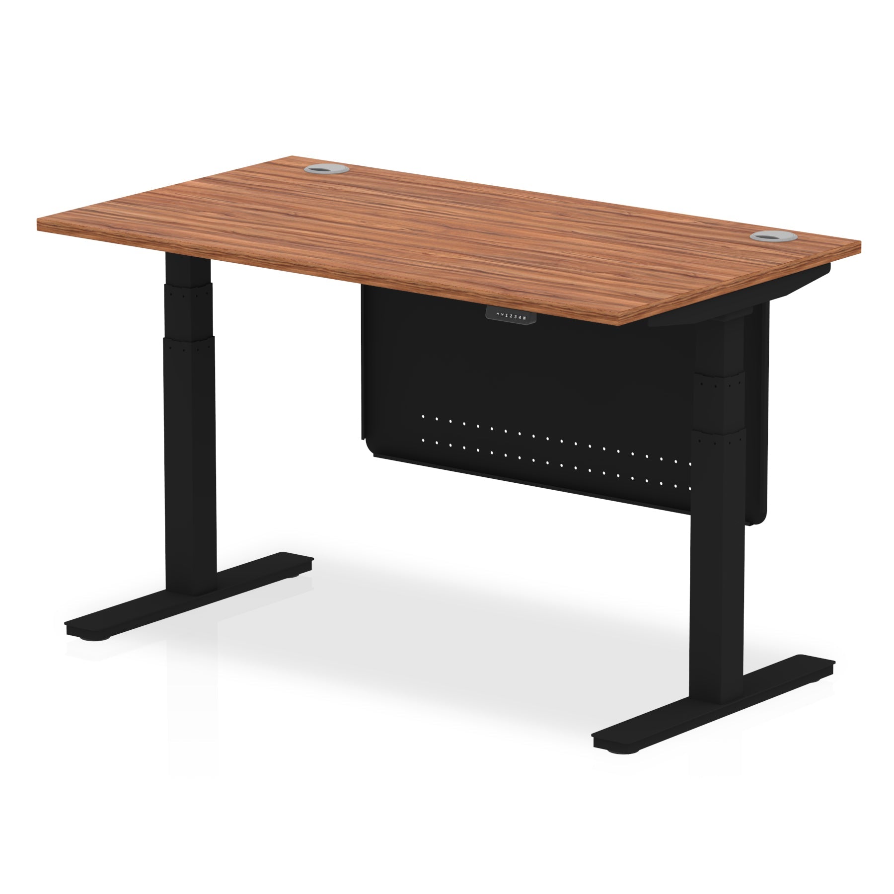 Office furniture air-height-adjustable-desk-with-cable-ports-with-steel-modesty-panel Dynamic  140 Colour Oak 