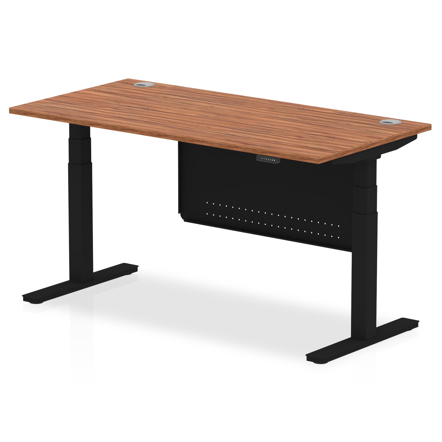 Office furniture air-height-adjustable-desk-with-cable-ports-with-steel-modesty-panel Dynamic  160 Colour Oak 